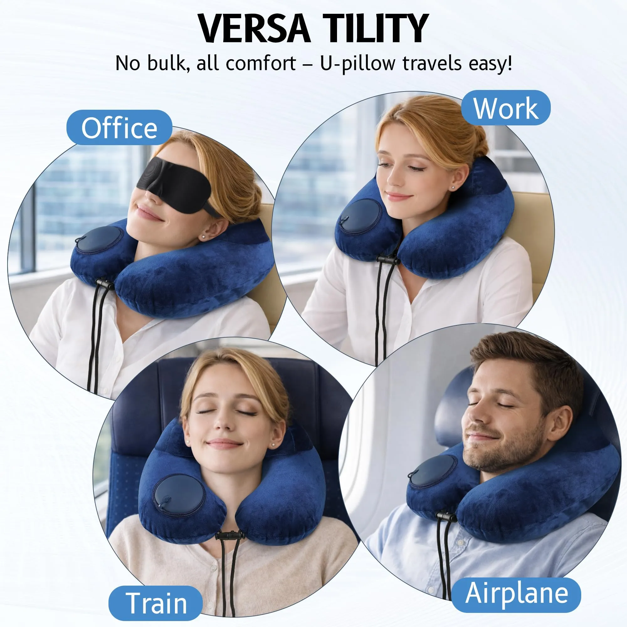 KUOGAS Cuscino da Viaggio Gonfiabile, Cuscino Aereo, Cuscino da Viaggio Regolabile e Portatile, Supporto Ergonomico Cuscino Cervicale, Viaggio Accessori utili con Maschera - immagine 7