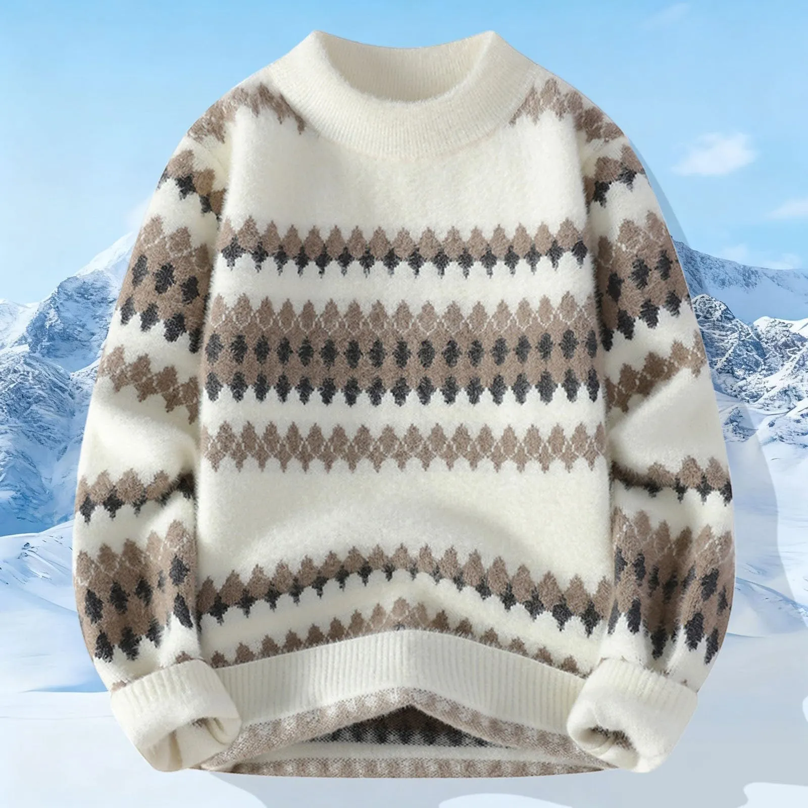 Mymyguoe - Maglione norvegese da uomo, in lana a righe, in pura merino, con motivo jacquard a cavalli, slim fit, caldo, per l'inverno, maglione natalizio, L - immagine 2