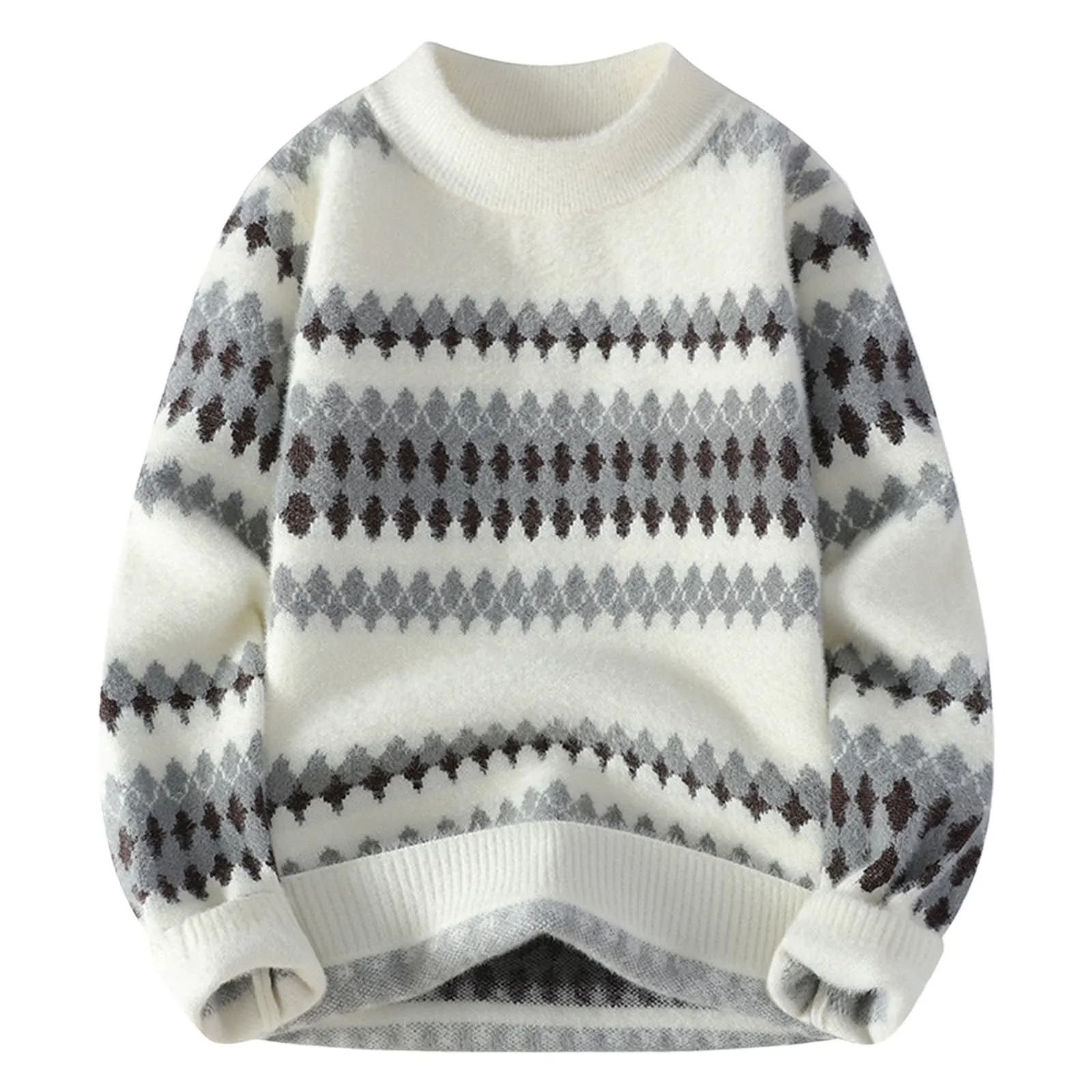 Mymyguoe - Maglione norvegese da uomo, in lana a righe, in pura merino, con motivo jacquard a cavalli, slim fit, caldo, per l'inverno, maglione natalizio, L - immagine 1
