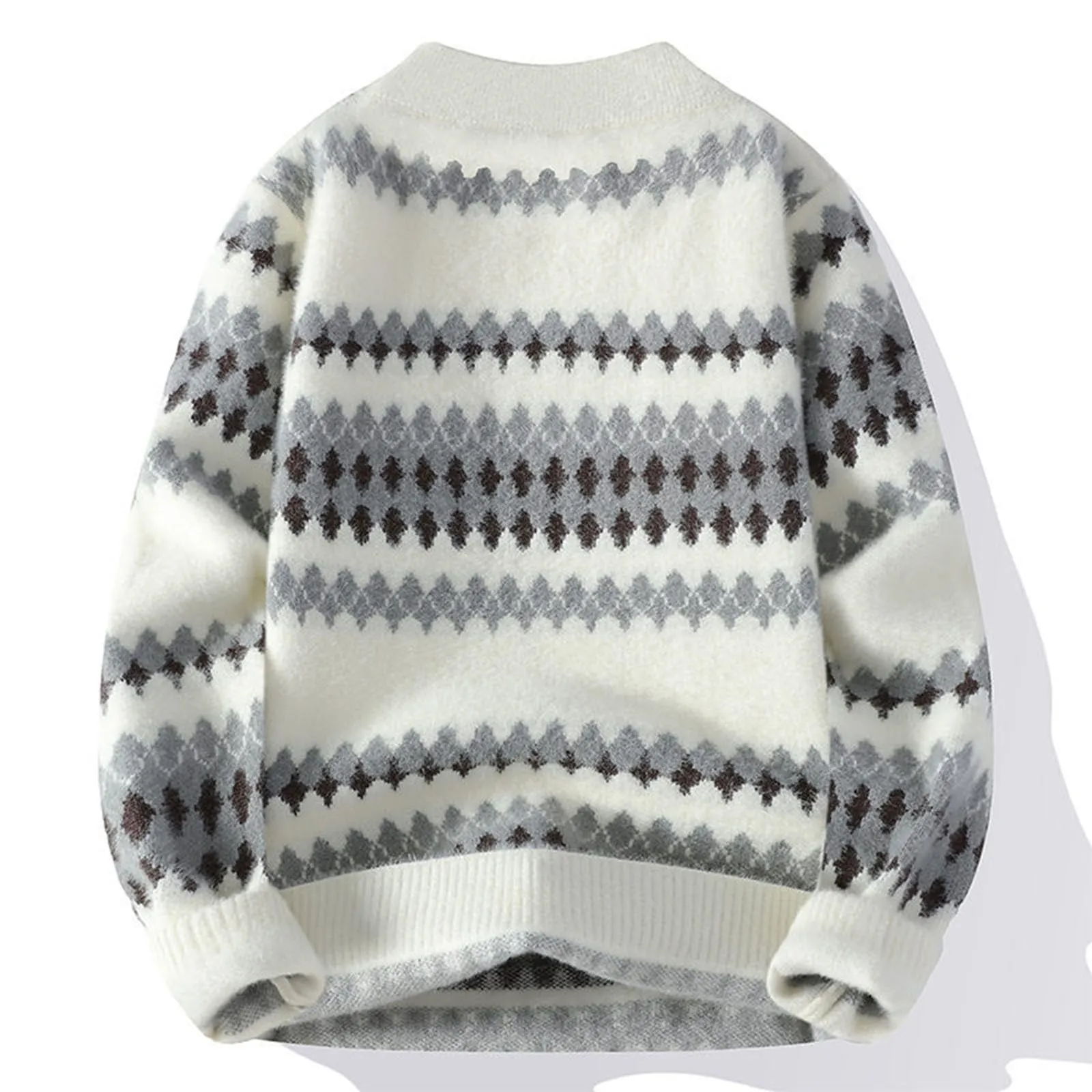 Mymyguoe - Maglione norvegese da uomo, in lana a righe, in pura merino, con motivo jacquard a cavalli, slim fit, caldo, per l'inverno, maglione natalizio, L - immagine 6