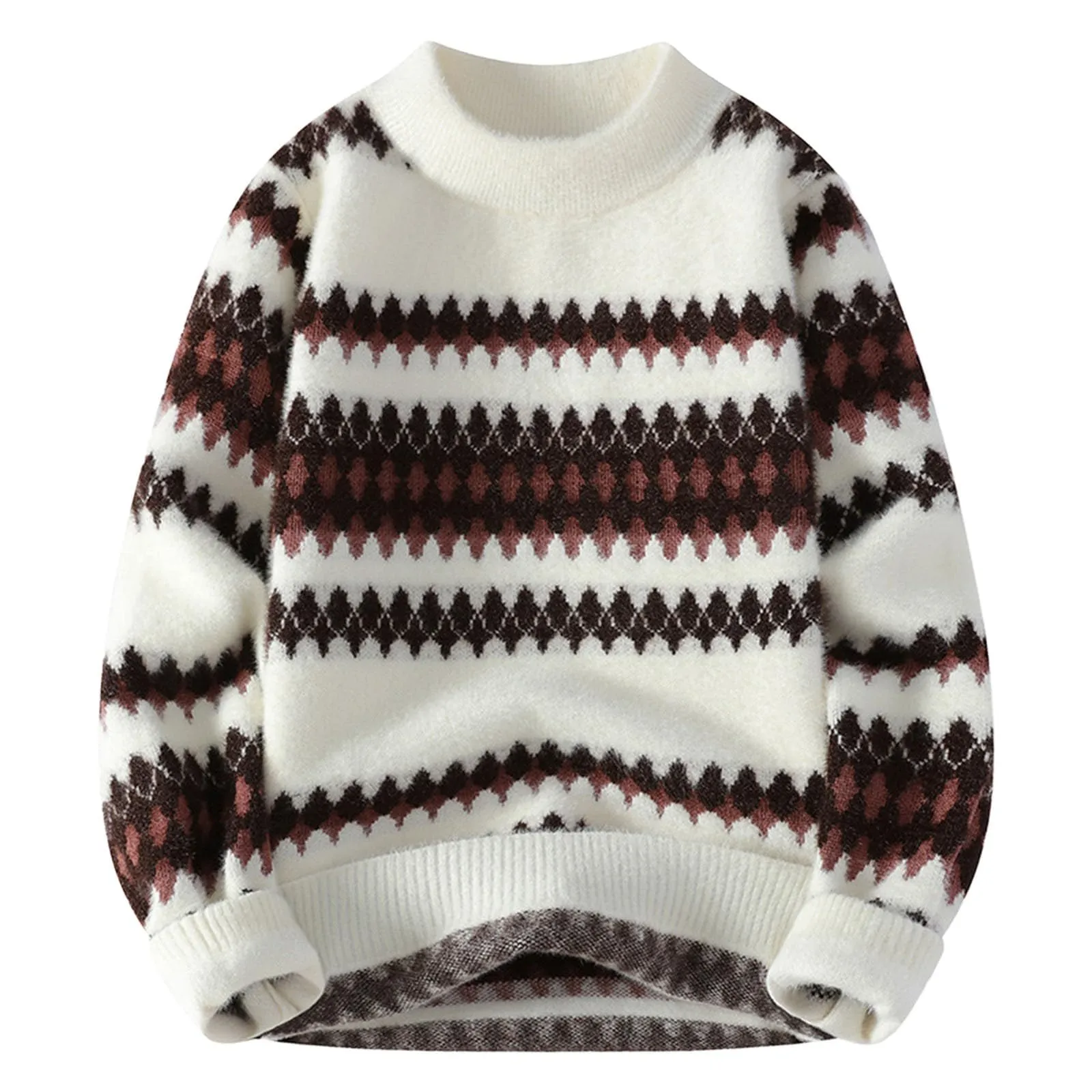 Mymyguoe Maglione norvegese da uomo in lana a righe fine merino, lavorato a maglia jacquard, motivo cavallo, slim fit, invernale, caldo maglione natalizio, 3XL - immagine 1