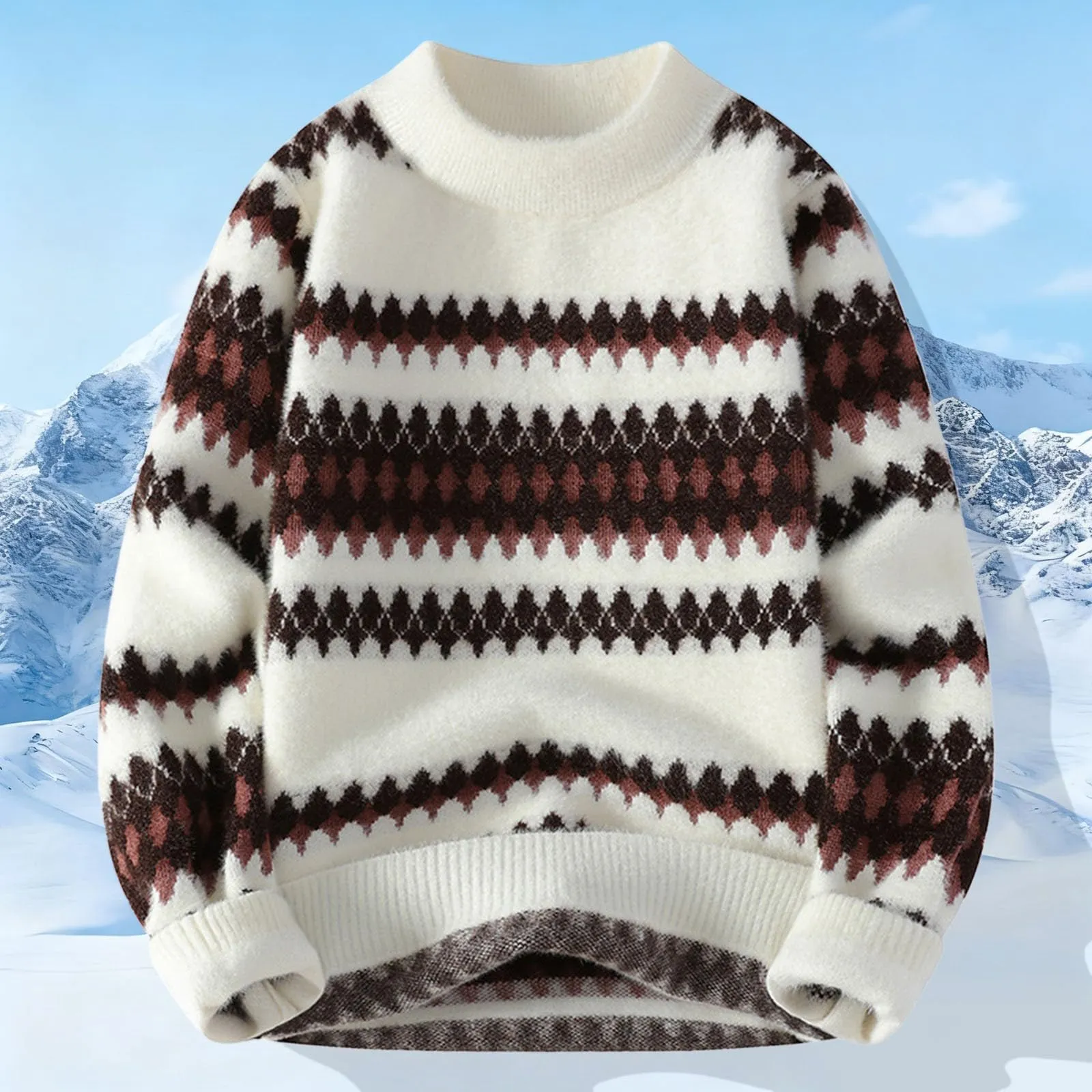 Mymyguoe - Maglione norvegese da uomo, in lana a righe, in pura merino, in jacquard, con motivo a cavalli, slim fit, invernale, caldo, maglione natalizio, sweatshirt, M - immagine 2