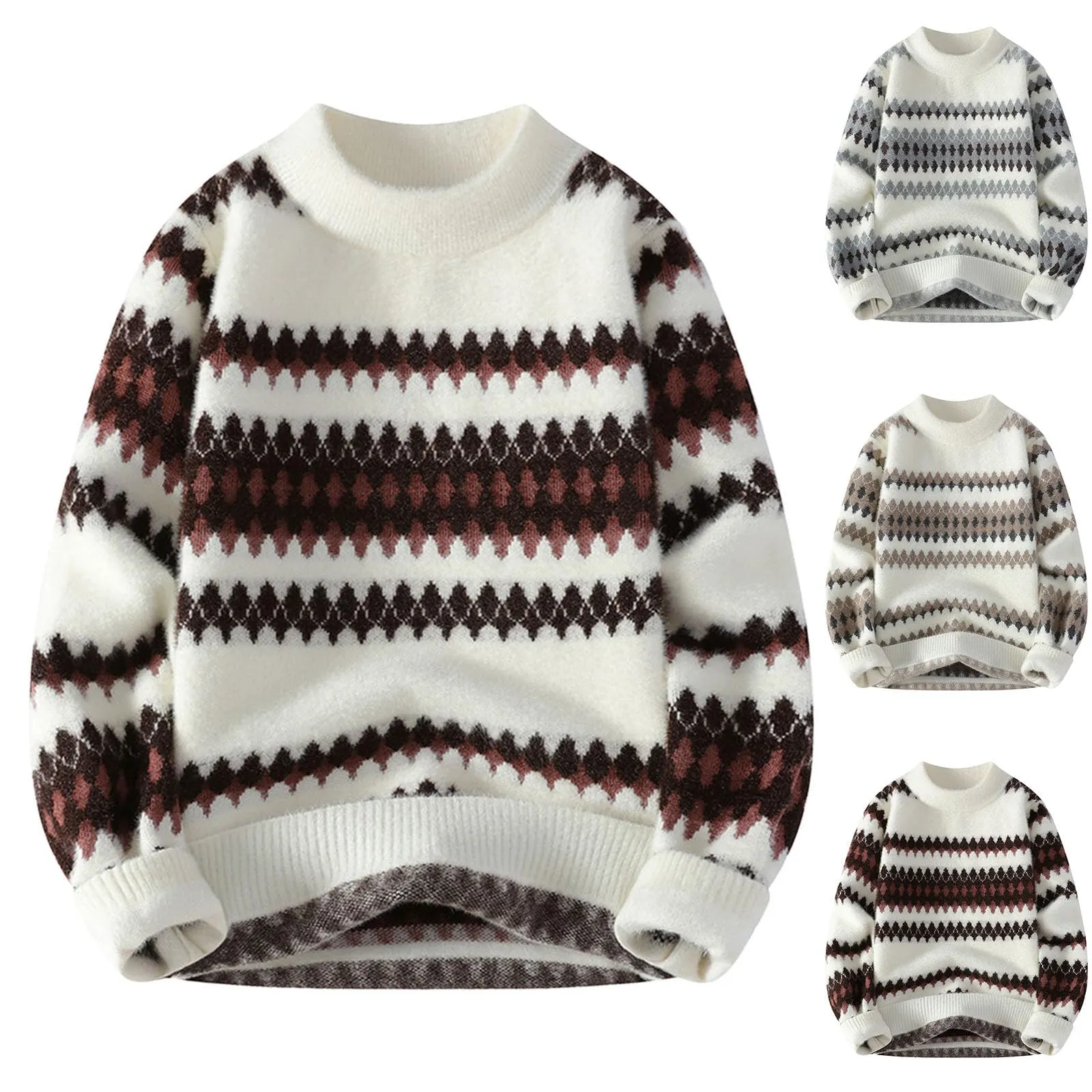 Mymyguoe - Maglione norvegese da uomo, in lana a righe, in pura merino, in jacquard, con motivo a cavalli, slim fit, invernale, caldo, maglione natalizio, sweatshirt, M - immagine 4