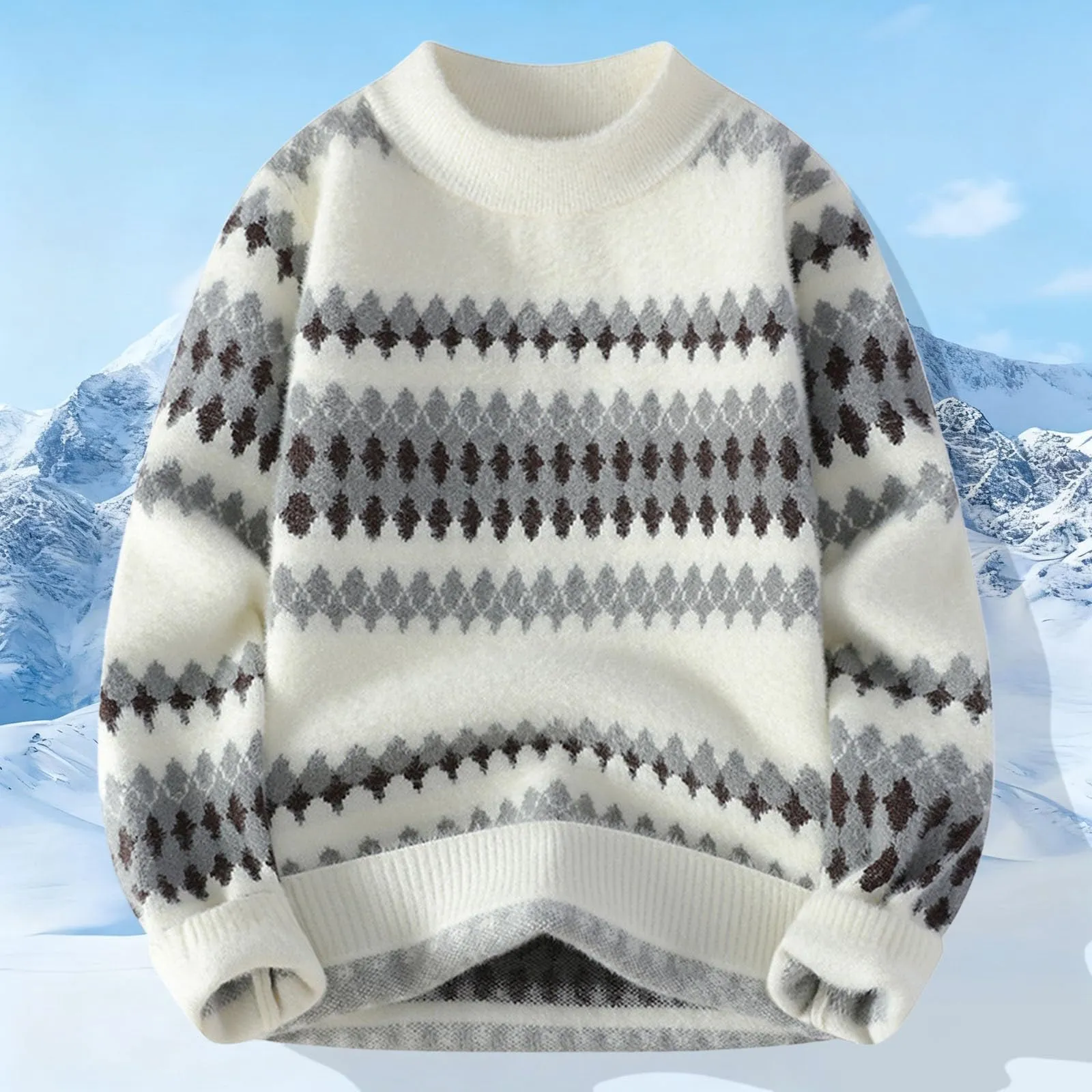 Mymyguoe Maglione norvegese da uomo in lana a righe fine merino, lavorato a maglia jacquard, motivo cavallo, slim fit, invernale, caldo maglione natalizio, XXL - immagine 2