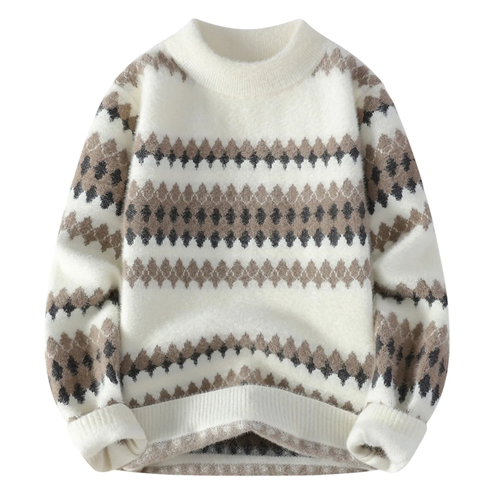 Mymyguoe Maglione norvegese da uomo in lana a righe fine merino, lavorato a maglia jacquard, motivo cavallo, slim fit, invernale, caldo maglione natalizio, 3XL - immagine 1