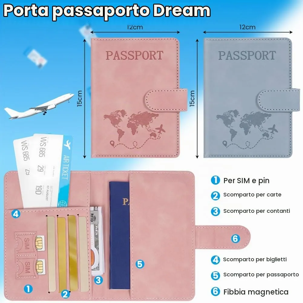AOOTE Copertina per Passaporto, 2 Pezzi Porta Passaporto da Viaggio, Porta Passaporti Portatile con Blocco RFID, Donna e Uomo, per Carte di Credito, D'Identità e Documenti di Viaggio, Rosa, Blu - immagine 2