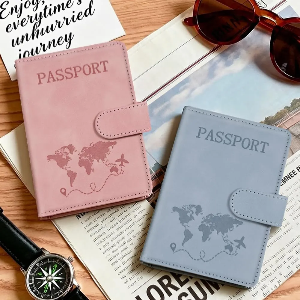 AOOTE Copertina per Passaporto, 2 Pezzi Porta Passaporto da Viaggio, Porta Passaporti Portatile con Blocco RFID, Donna e Uomo, per Carte di Credito, D'Identità e Documenti di Viaggio, Rosa, Blu - immagine 7