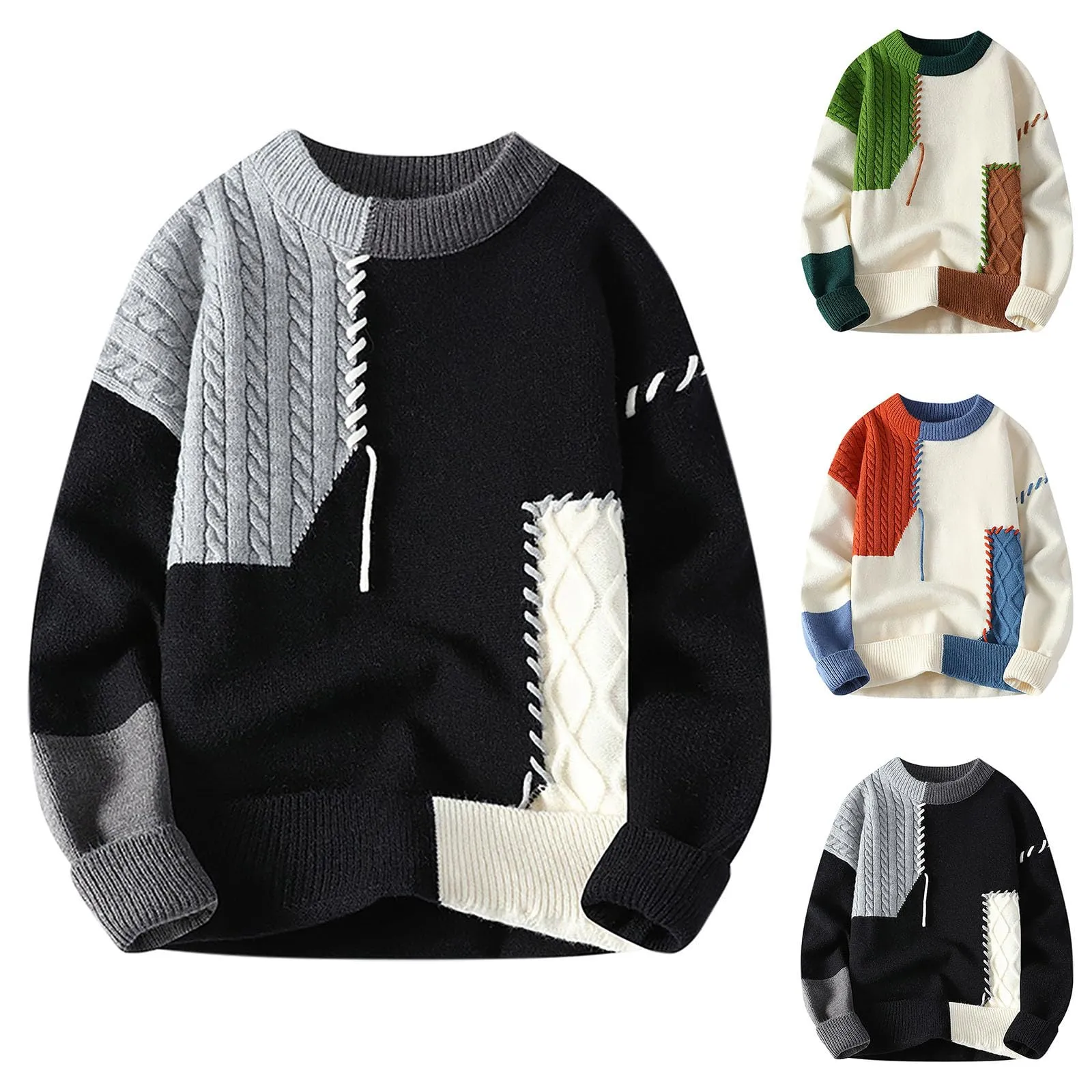 Mymyguoe - Maglione norvegese da uomo, in lana a righe, in pura merino, con motivo jacquard a cavalli, slim fit, caldo e ideale per le festività invernali, M - immagine 4