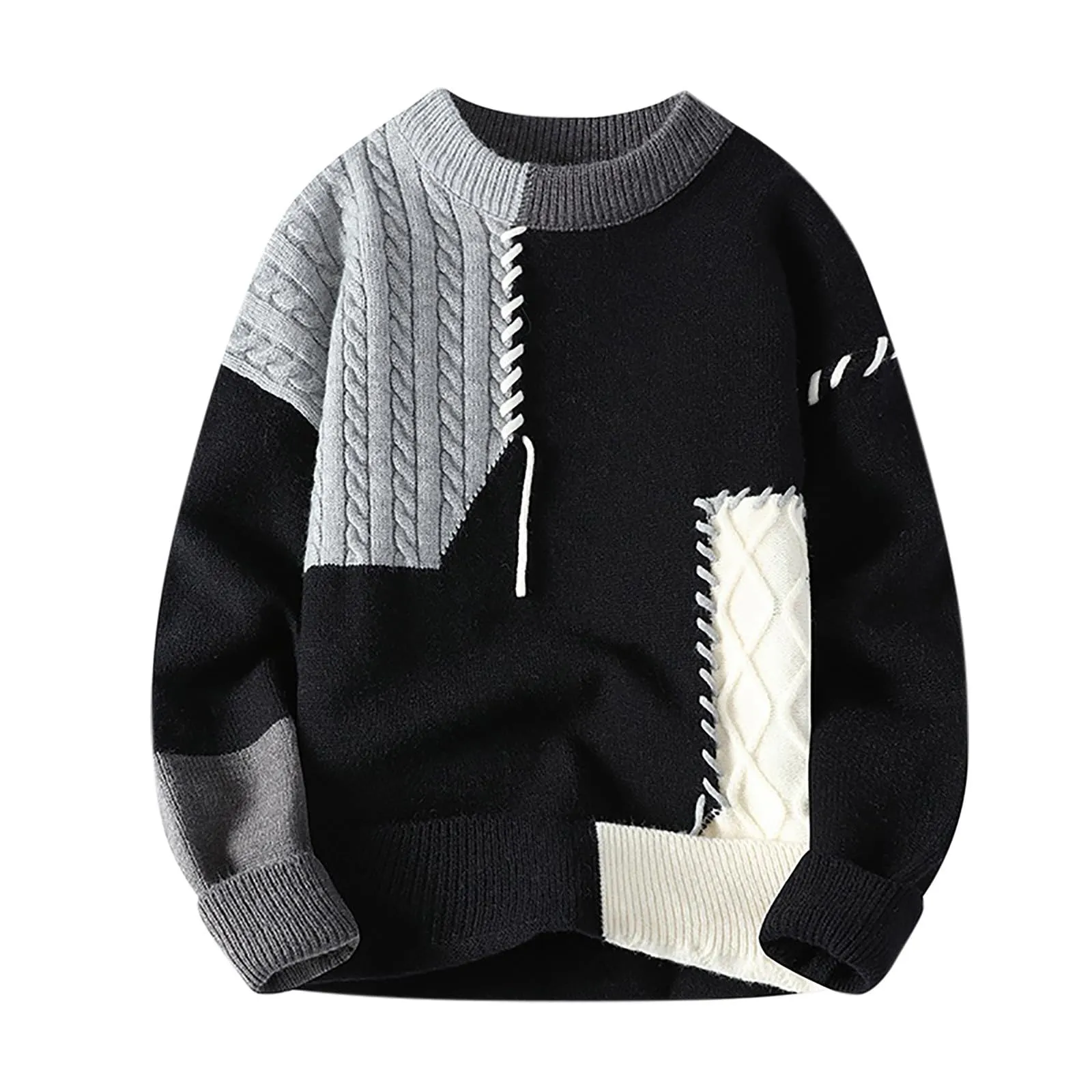 Mymyguoe Maglione norvegese da uomo in lana a righe fine merino, lavorato a maglia jacquard, motivo cavallo, slim fit, invernale, caldo maglione natalizio, M - immagine 1