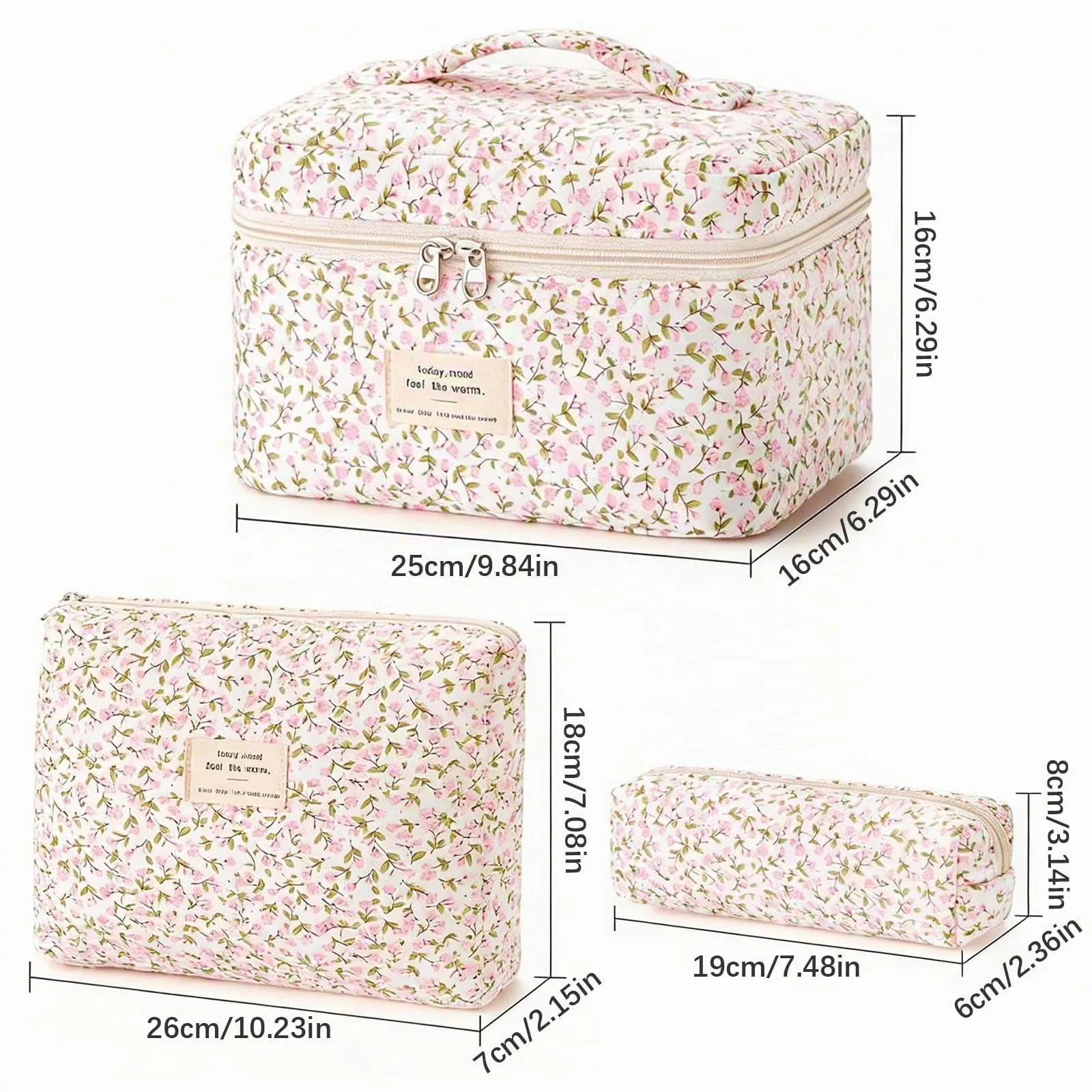 LIULINY 3 Pezzi Borsa Trucco Floreale, Borsa da Viaggio per Il Trucco da Donna, Beauty Case da Viaggio da Floreale, Beauty Case Morbido Makeup Bag, Makeup Bag Organizer, per Viaggi Outdoor (Rosa) - immagine 2