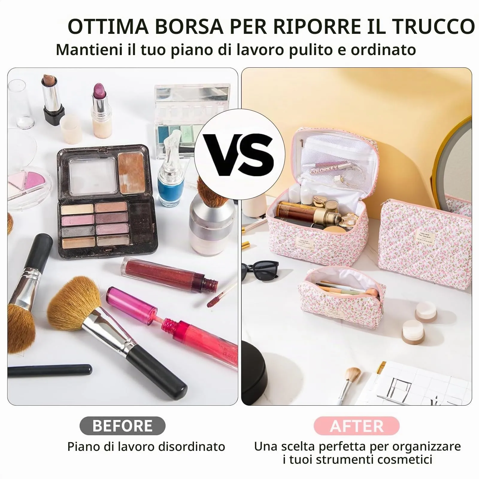 LIULINY 3 Pezzi Borsa Trucco Floreale, Borsa da Viaggio per Il Trucco da Donna, Beauty Case da Viaggio da Floreale, Beauty Case Morbido Makeup Bag, Makeup Bag Organizer, per Viaggi Outdoor (Rosa) - immagine 3