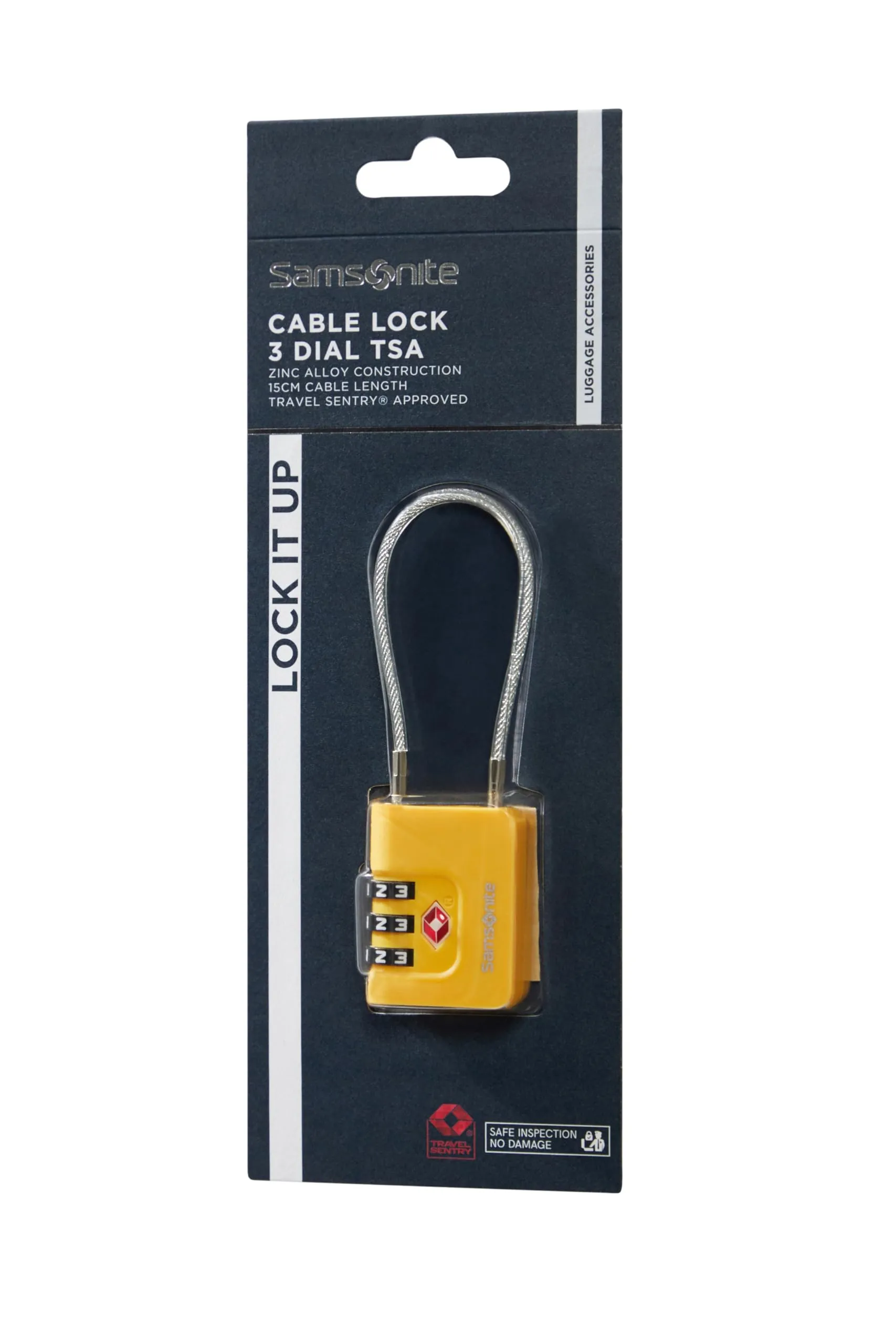 Samsonite TA Revolution - Lucchetto a cavo TSA con combinazione a 3 cifre, lucchetto per bagagli sicuro per valigie e borse, Giallo - immagine 3