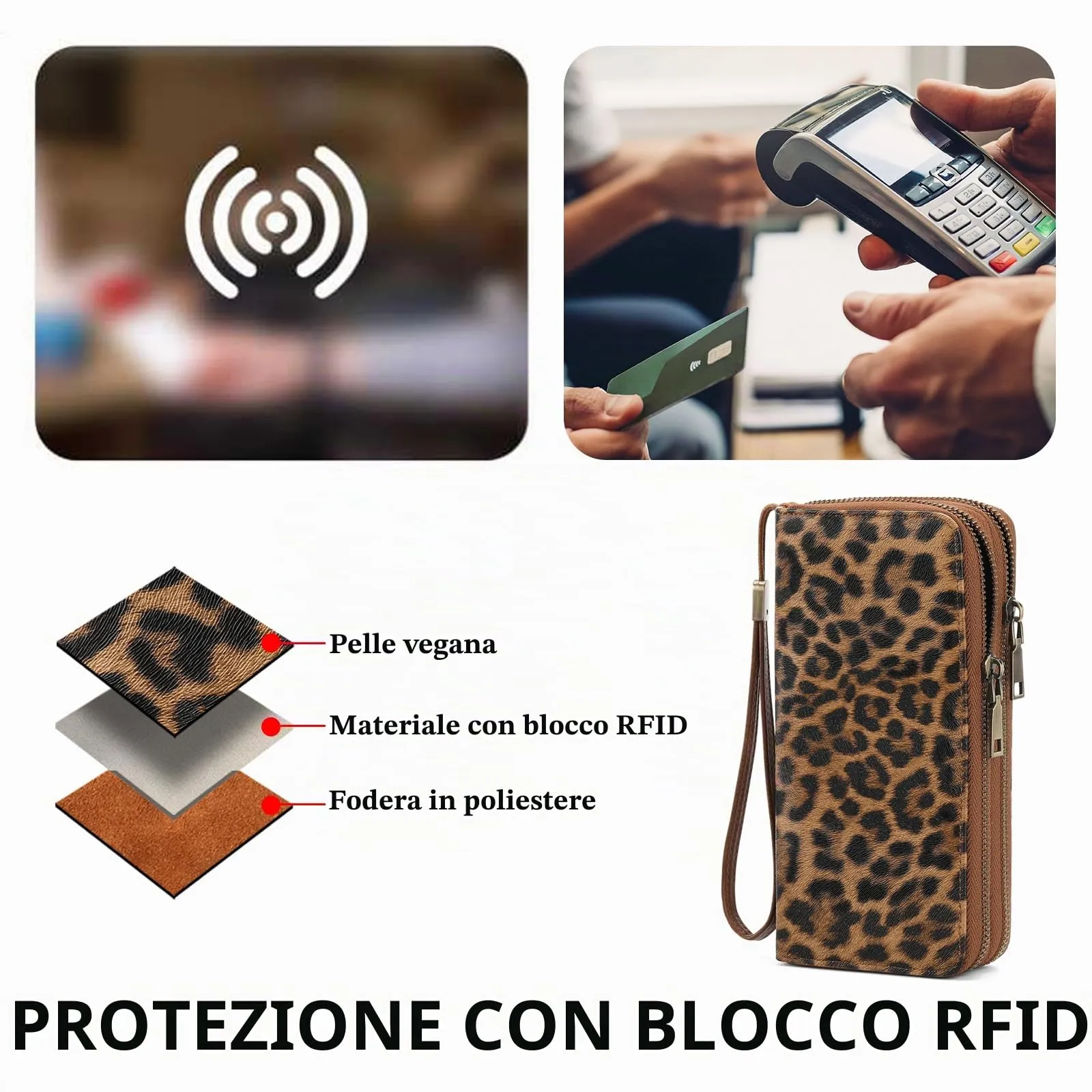 SENDEFN Portafoglio Donna Grande, Portamonete RFID con Doppia Cerniera, Porta Carte in Pelle Vegana, Borsellino Donna con Wristlet Rimovibile e 36 Scomparti per Carte - immagine 5