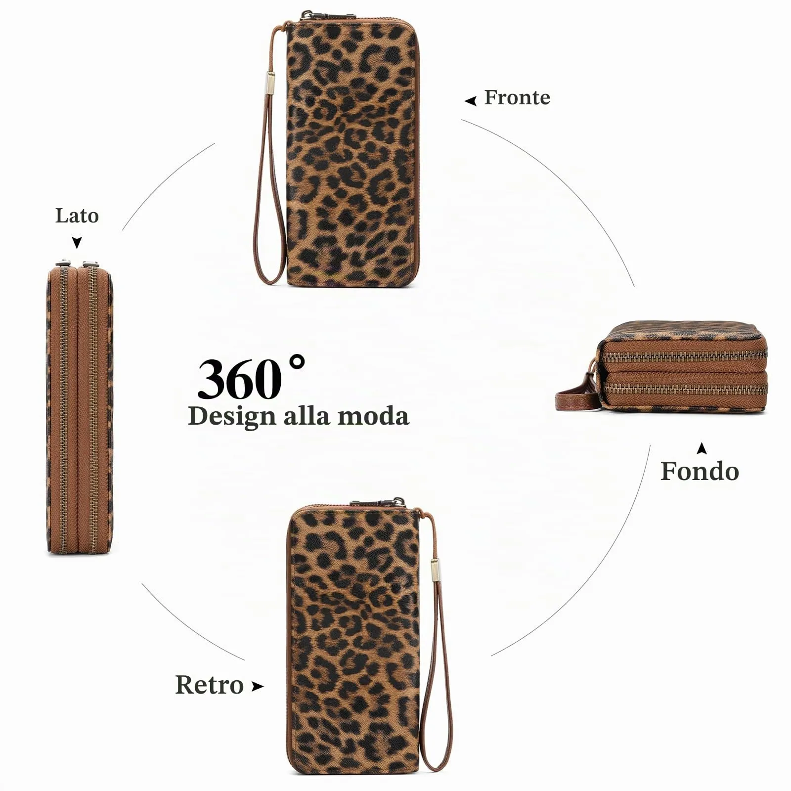 SENDEFN Portafoglio Donna Grande, Portamonete RFID con Doppia Cerniera, Porta Carte in Pelle Vegana, Borsellino Donna con Wristlet Rimovibile e 36 Scomparti per Carte - immagine 6