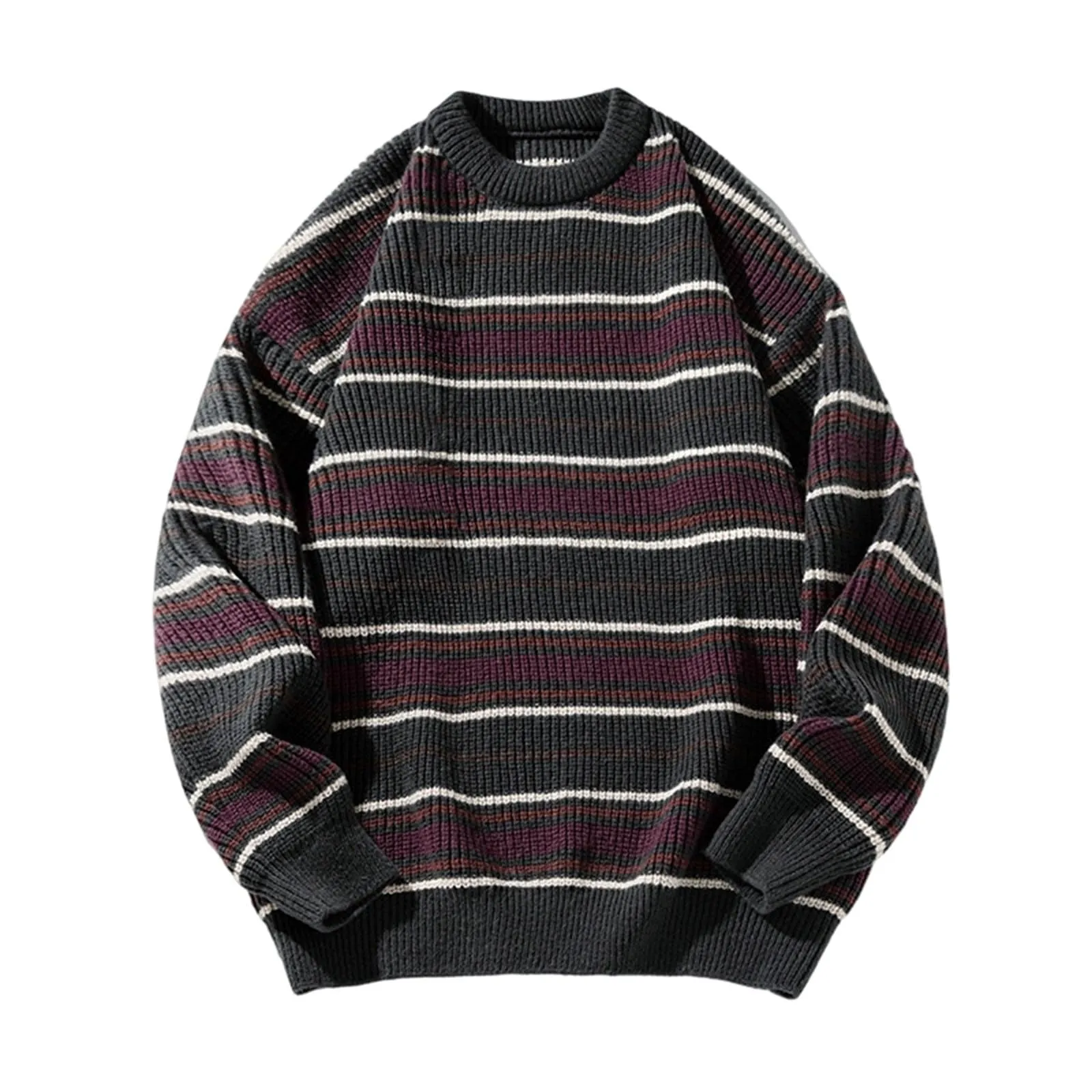 Mymyguoe Maglione norvegese da uomo in lana a righe fine merino, lavorato a maglia jacquard, motivo cavallo, slim fit, invernale, caldo maglione natalizio, Q5 grigio, XXL - immagine 1