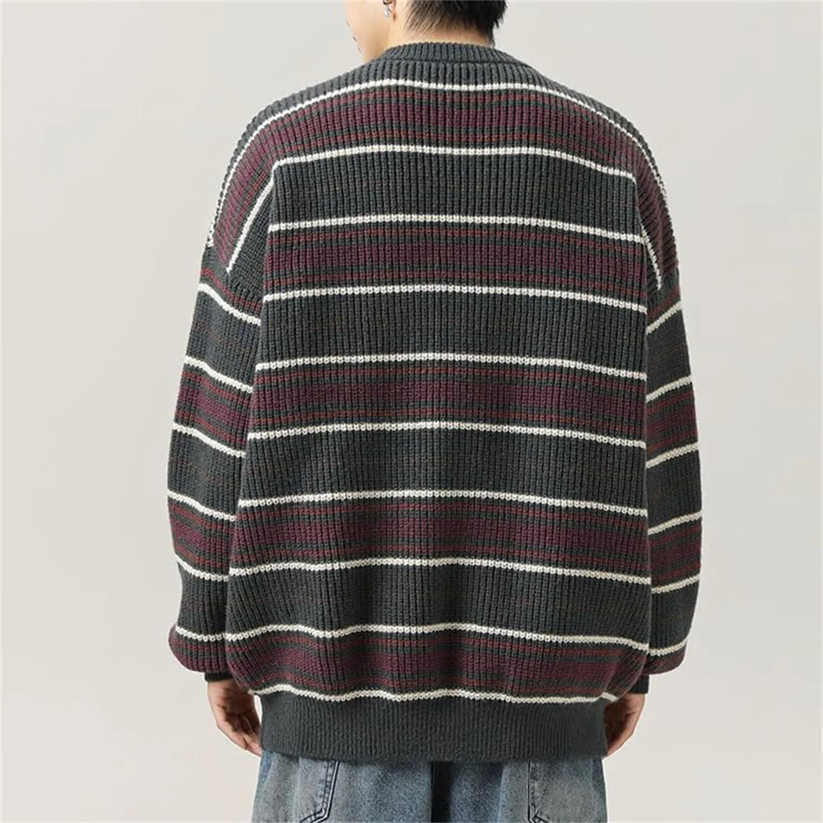 Mymyguoe Maglione norvegese da uomo in lana a righe fine merino, lavorato a maglia jacquard, motivo cavallo, slim fit, invernale, caldo maglione natalizio, Q5 grigio, XXL - immagine 7