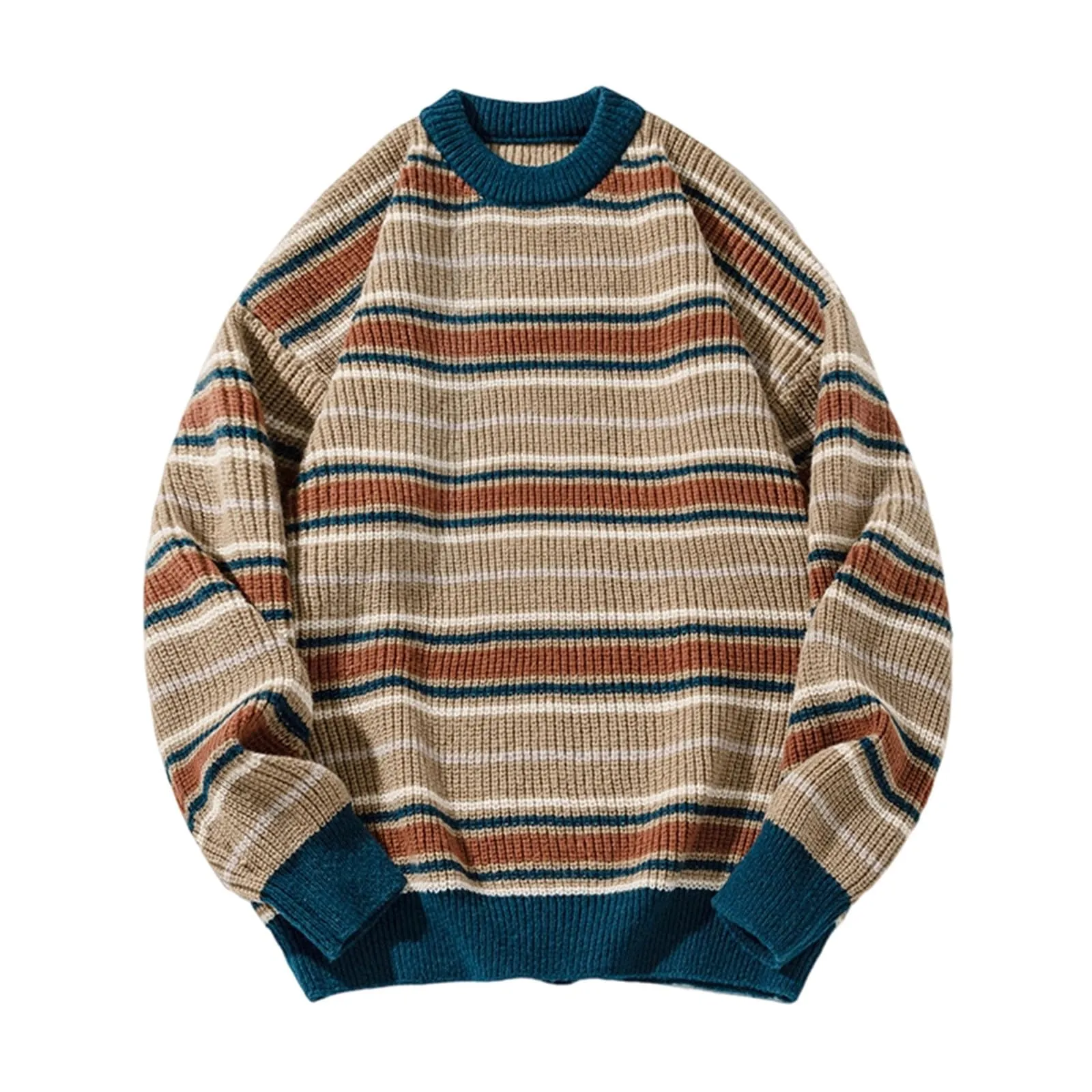 Mymyguoe - Maglione norvegese da uomo, in lana a righe, in pura merino, in jacquard, con motivo a cavalli, slim fit, invernale, caldo, maglione natalizio, sweatshirt, XXL - immagine 1