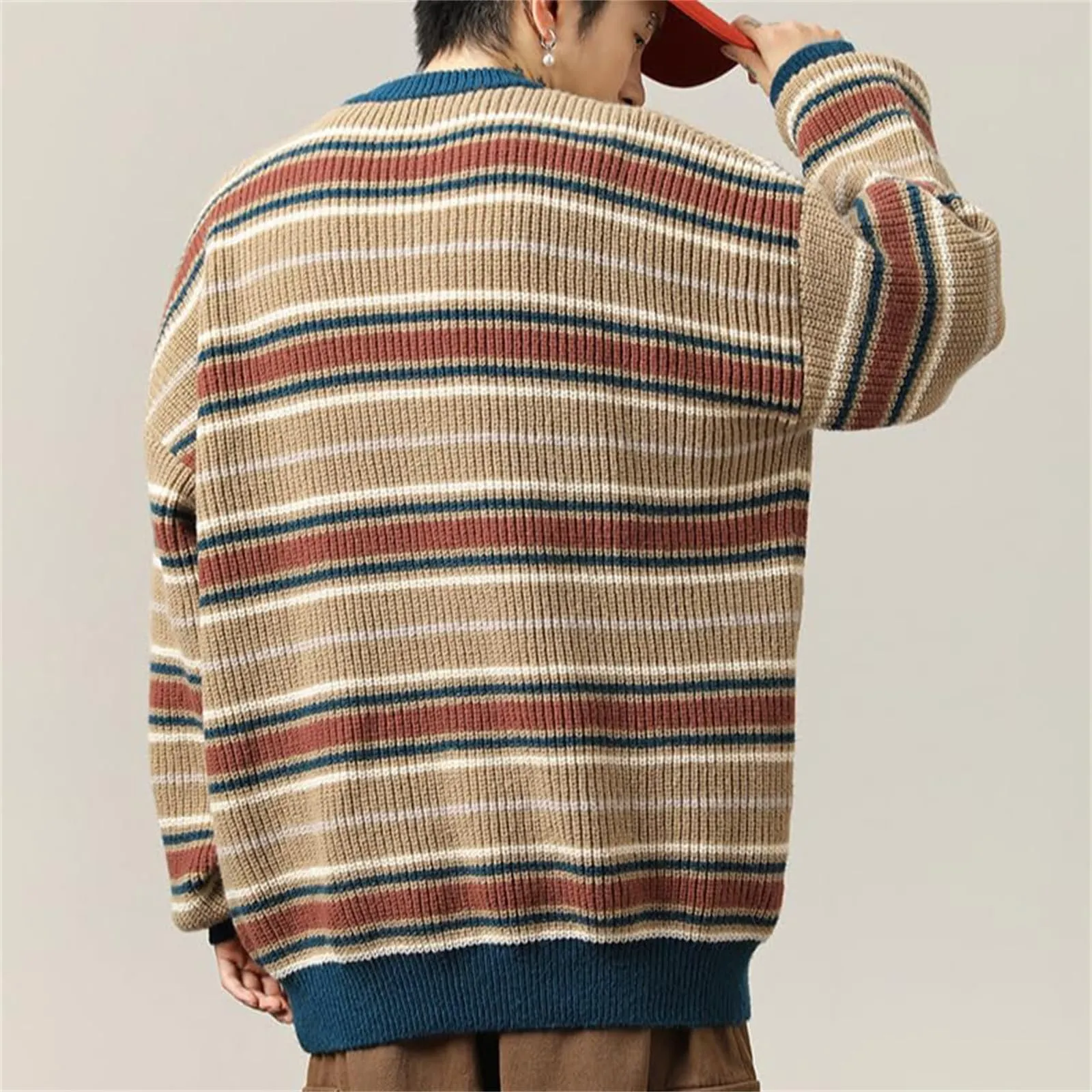 Mymyguoe - Maglione norvegese da uomo, in lana a righe, in pura merino, in jacquard, con motivo a cavalli, slim fit, invernale, caldo, maglione natalizio, sweatshirt, XXL - immagine 2