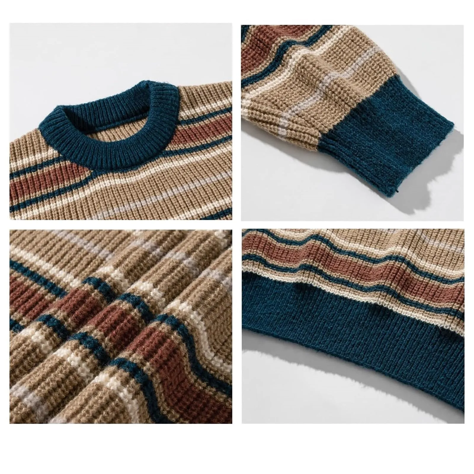 Mymyguoe - Maglione norvegese da uomo, in lana a righe, in pura merino, in jacquard, con motivo a cavalli, slim fit, invernale, caldo, maglione natalizio, sweatshirt, XXL - immagine 6