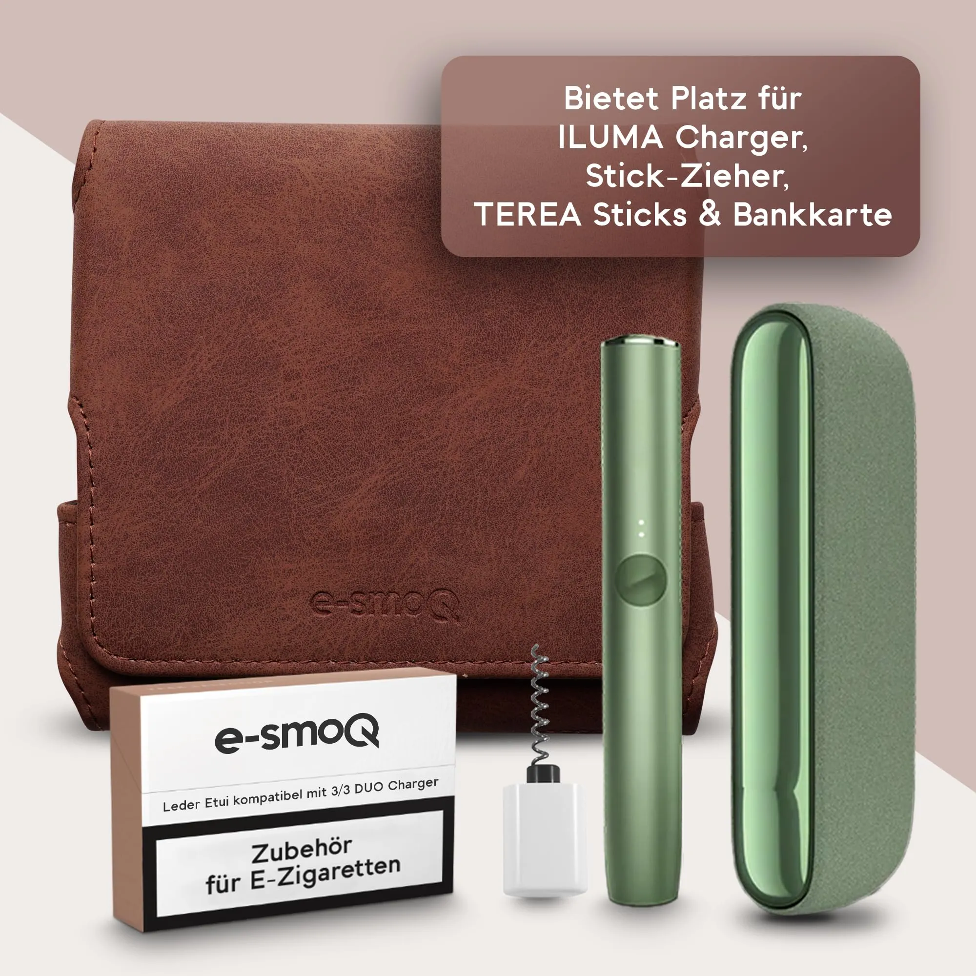 Custodia per IQOS ILUMA & ILUMA i – Custodia compatibile con accessori IQOS, pratica custodia per bastoncini di tabacco TEREA, mini posacenere o estrattore da ricamo (marrone) - immagine 2