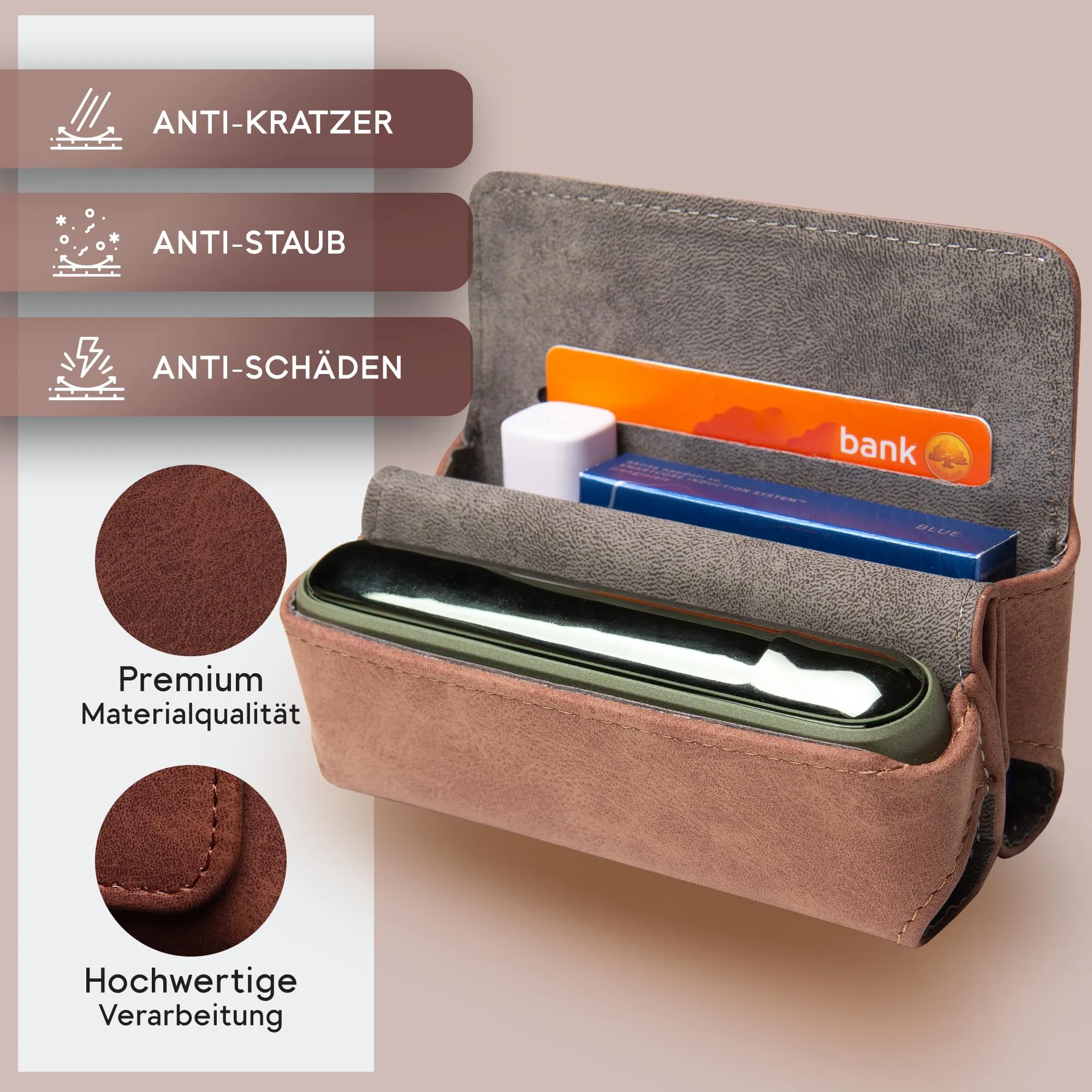 Custodia per IQOS ILUMA & ILUMA i – Custodia compatibile con accessori IQOS, pratica custodia per bastoncini di tabacco TEREA, mini posacenere o estrattore da ricamo (marrone) - immagine 4