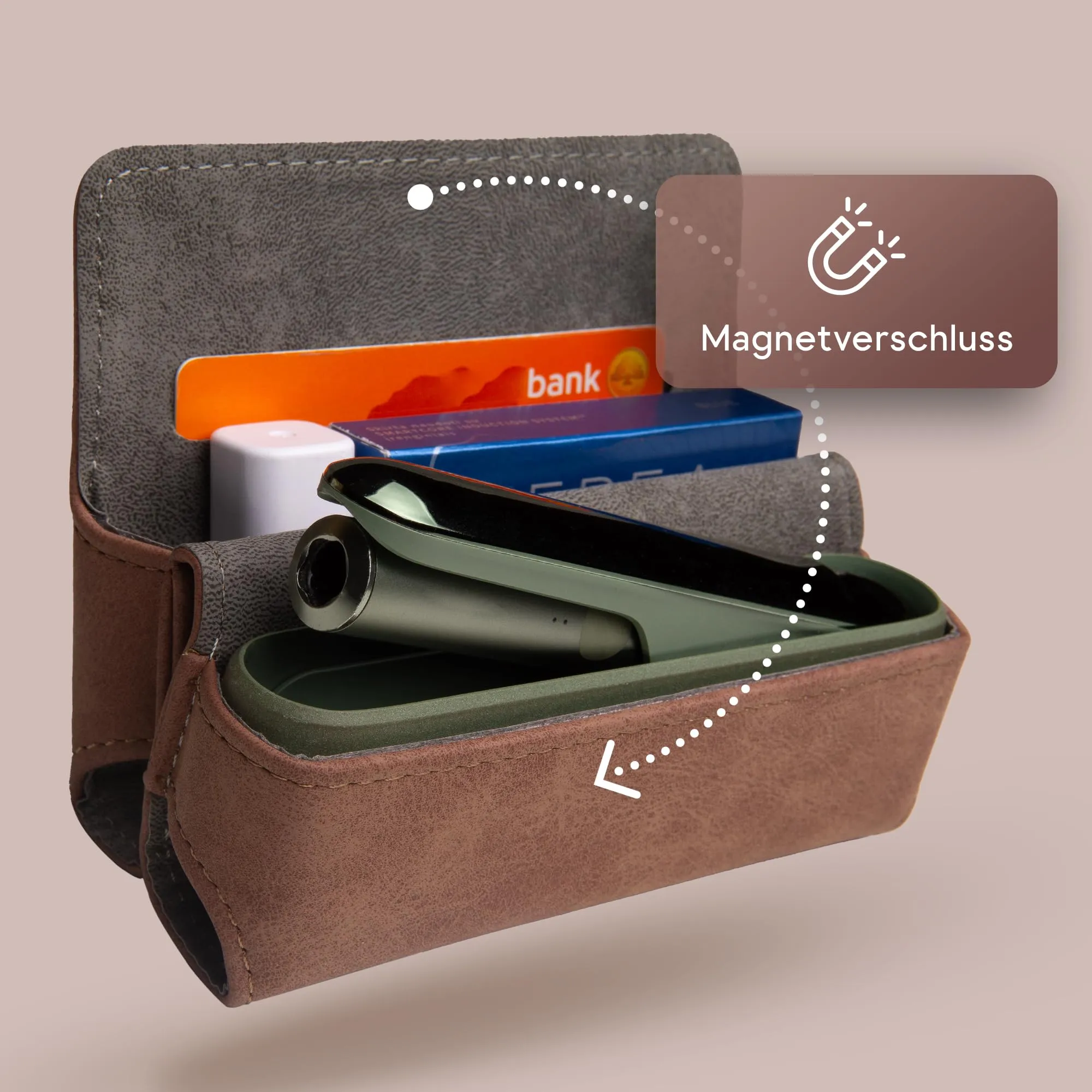 Custodia per IQOS ILUMA & ILUMA i – Custodia compatibile con accessori IQOS, pratica custodia per bastoncini di tabacco TEREA, mini posacenere o estrattore da ricamo (marrone) - immagine 5