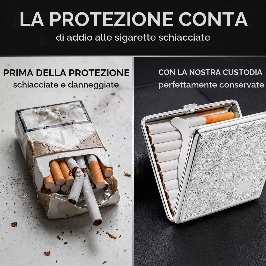 MKEAWUU Porta Sigarette Rollate In Metallo Acciaio Inox, Colore Argento Modellato, Compatto Per Uomo E Donna, Capacità 16 Sigarette, 1 Pezzo - immagine 4