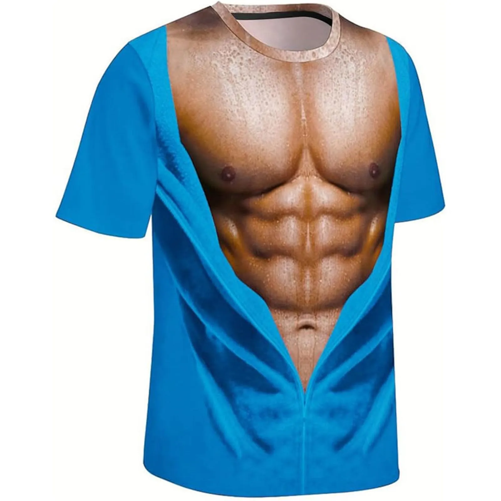 Maglietta da uomo con stampa 3D, gilet strappato e body muscolare, divertente maglietta divertente come scherzo per feste, carnevale o palestra, Stile_h21 blu, XL - immagine 3