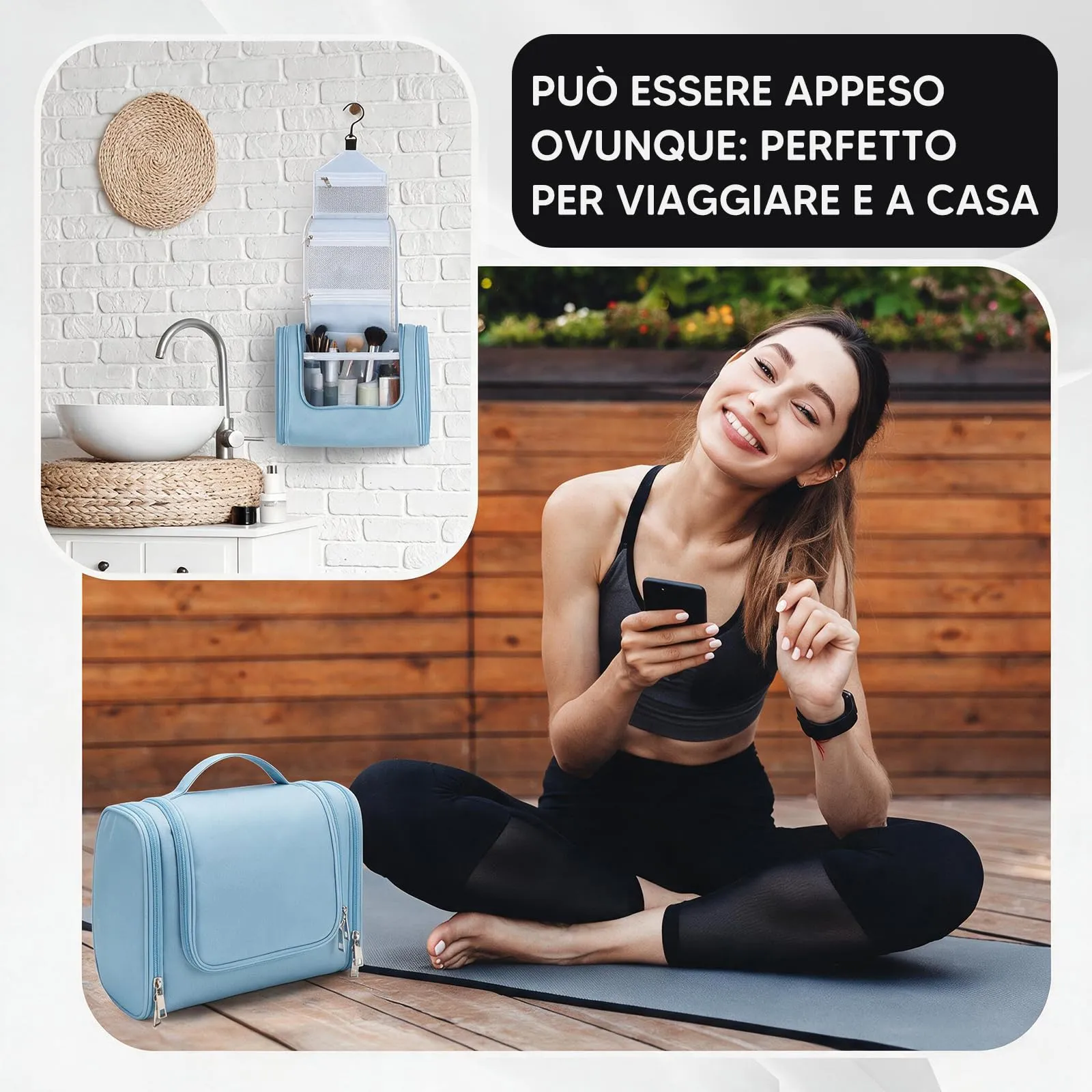 Beauty Case da Viaggio, Grande Borsa da Toilette da Appendere Impermeabile per Uomo e Donna, Per Tutta la Famiglia (Azzurro) - immagine 5