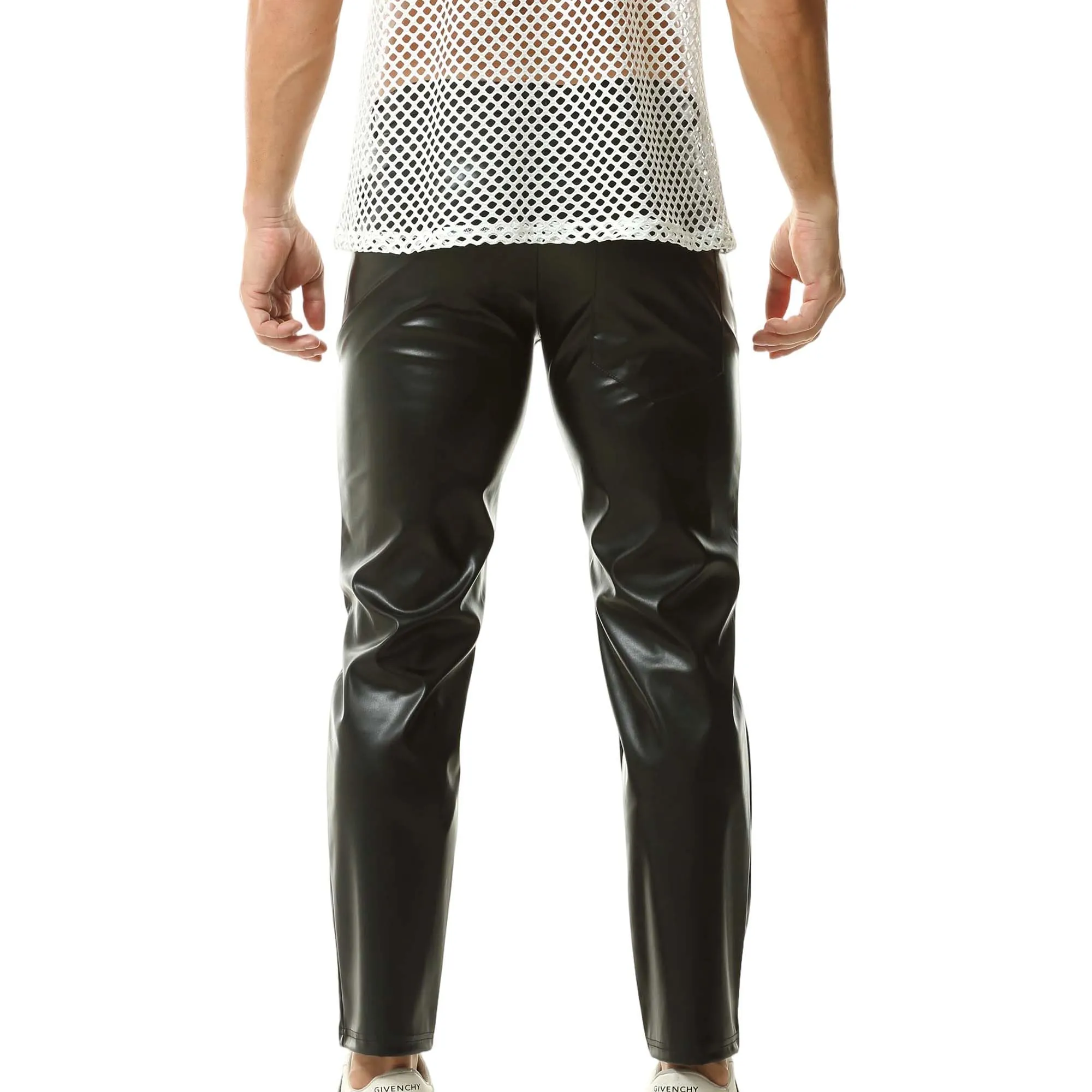 YUFEIDA Leggings da uomo classici effetto bagnato PU ecopelle pantaloni lunghi tasche con zip casual moto cosplay danza palcoscenico party club leggings pantaloni da uomo, XXL - immagine 5