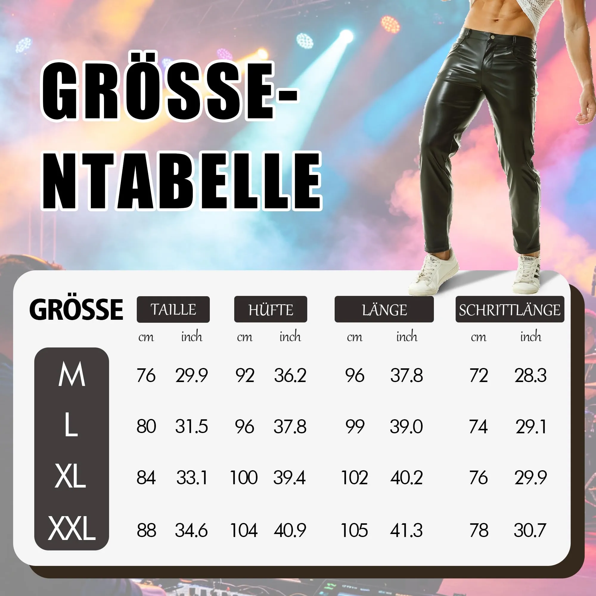 YUFEIDA Leggings da uomo classici effetto bagnato PU ecopelle pantaloni lunghi tasche con zip casual moto cosplay danza palcoscenico party club leggings pantaloni da uomo, XXL - immagine 6