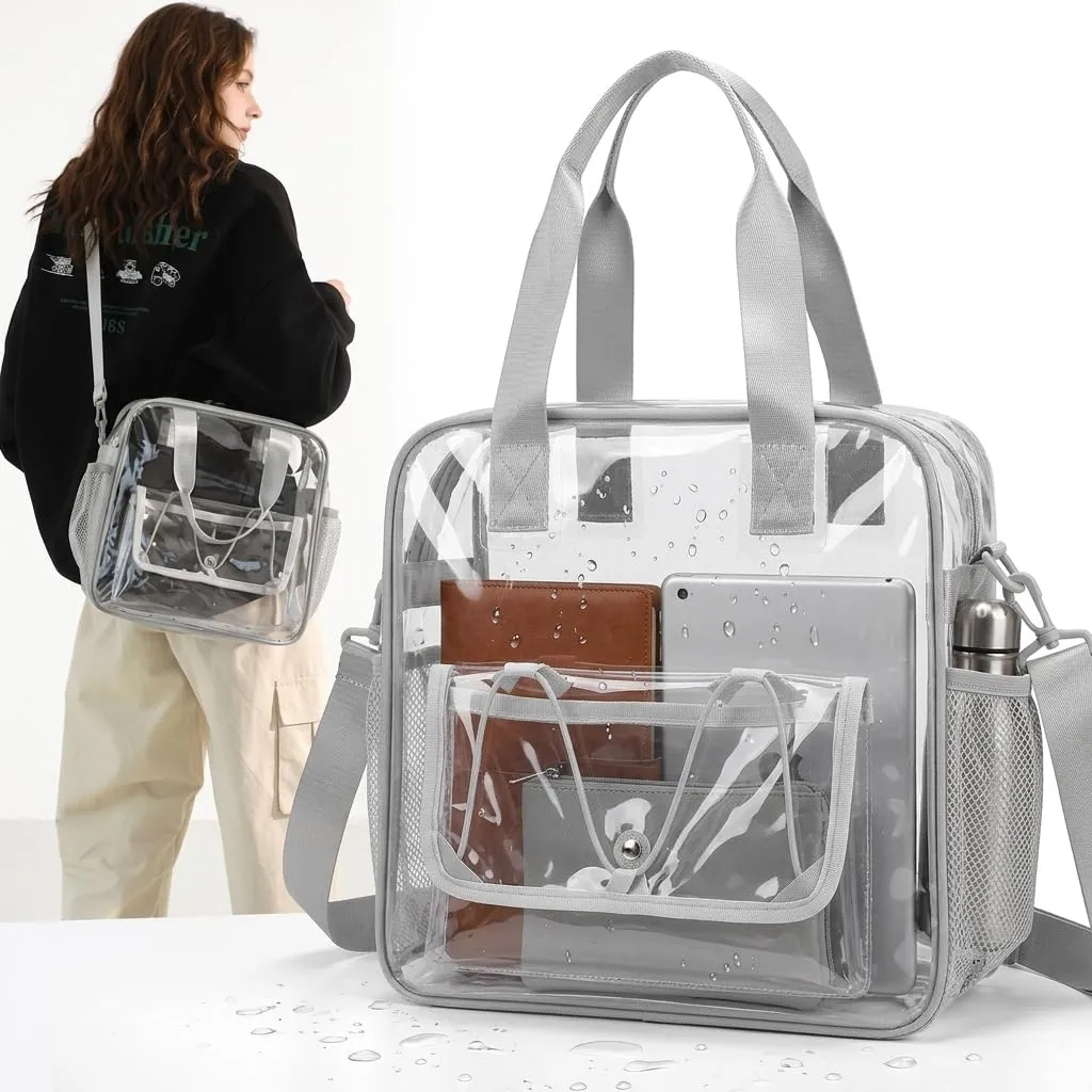 Borsa Trasparente PVC, 30x29x13 cm Tasca Trasparente con Tasche e Cerniera - immagine 1