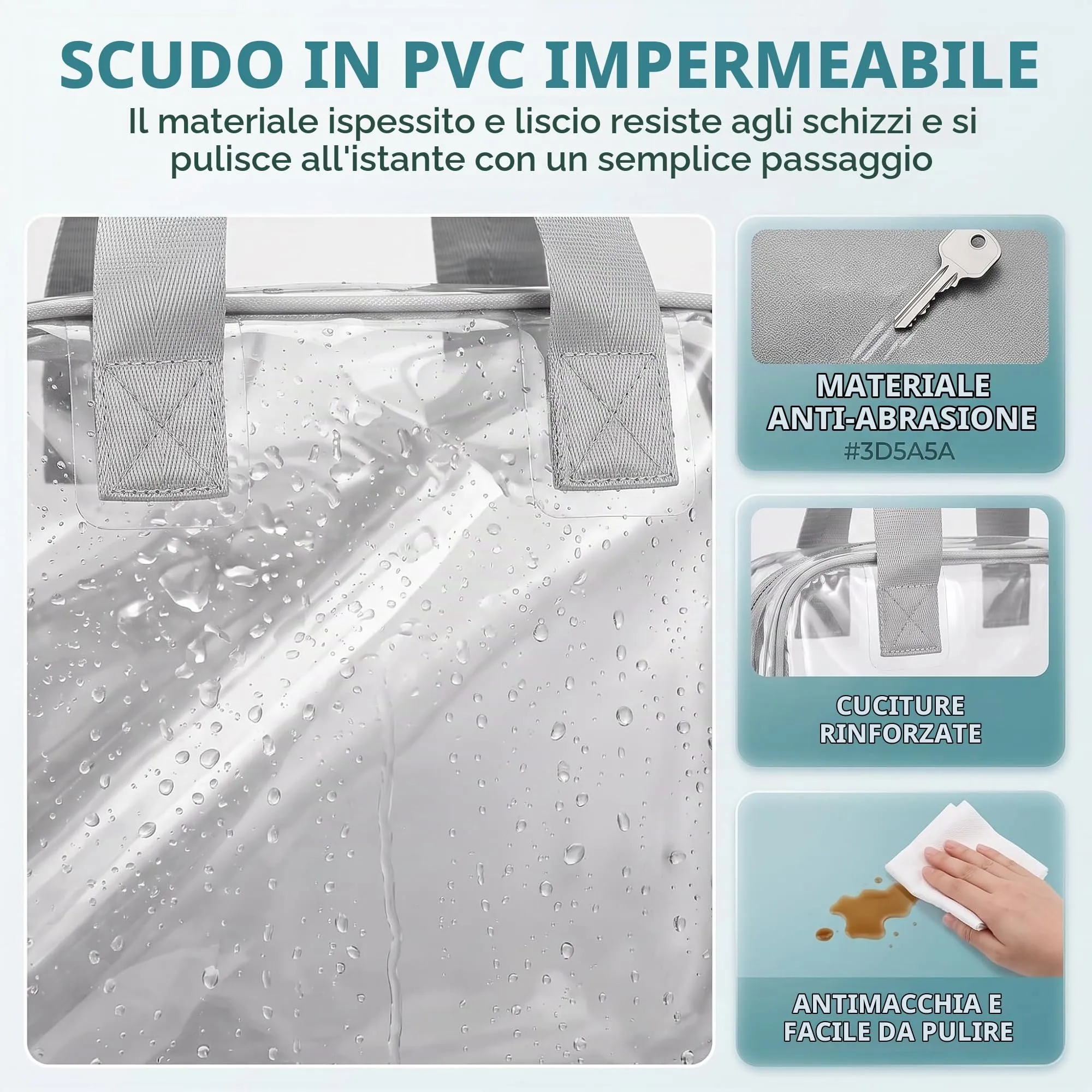 Borsa Trasparente PVC, 30x29x13 cm Tasca Trasparente con Tasche e Cerniera - immagine 4