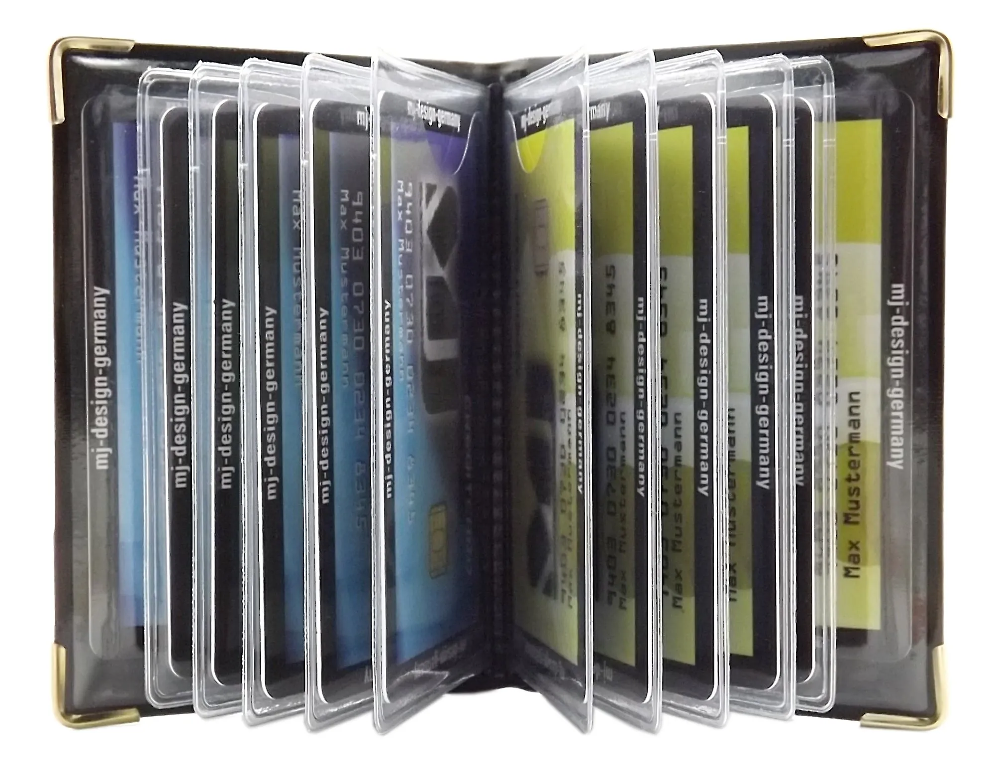 Porta carte di credito con 12 scomparti MJ-Design-Germany Made in UE in diversi colori e designs (Design 4 / Nero) - immagine 6