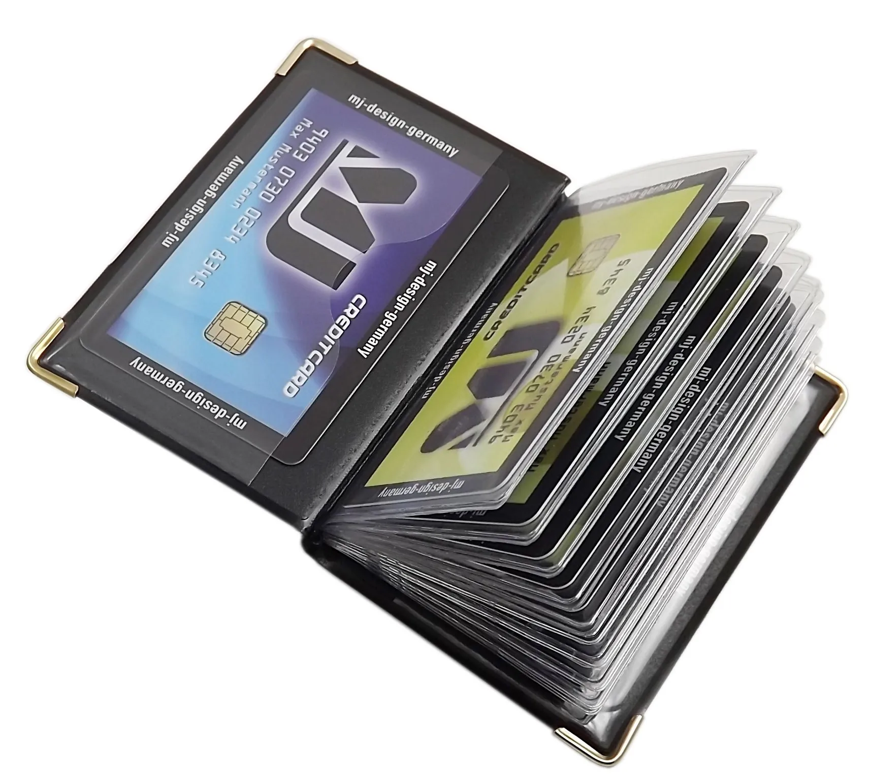 Porta carte di credito con 12 scomparti MJ-Design-Germany Made in UE in diversi colori e designs (Design 2 / Nero) - immagine 3