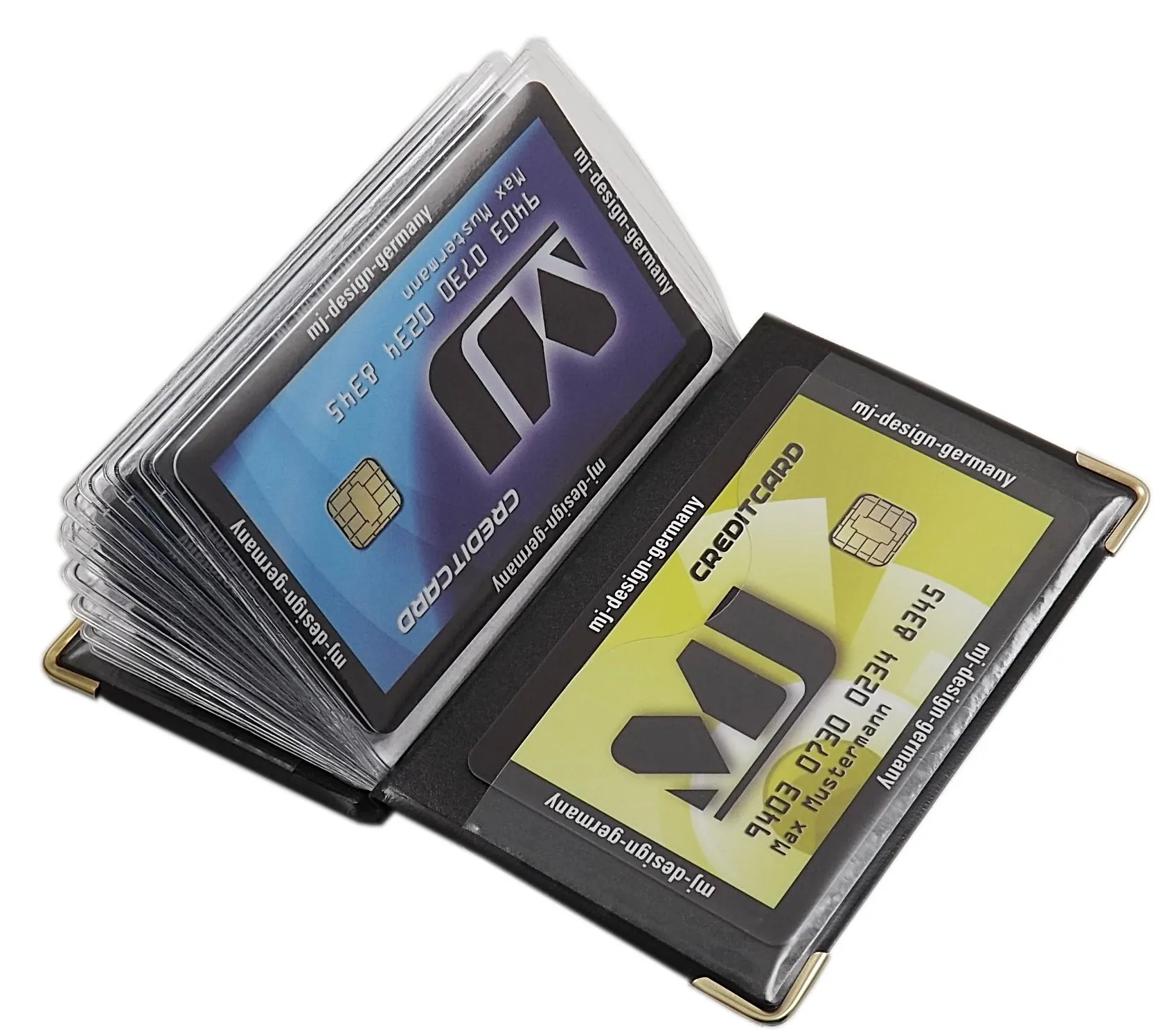 Porta carte di credito con 12 scomparti MJ-Design-Germany Made in UE in diversi colori e designs (Design 2 / Nero) - immagine 5