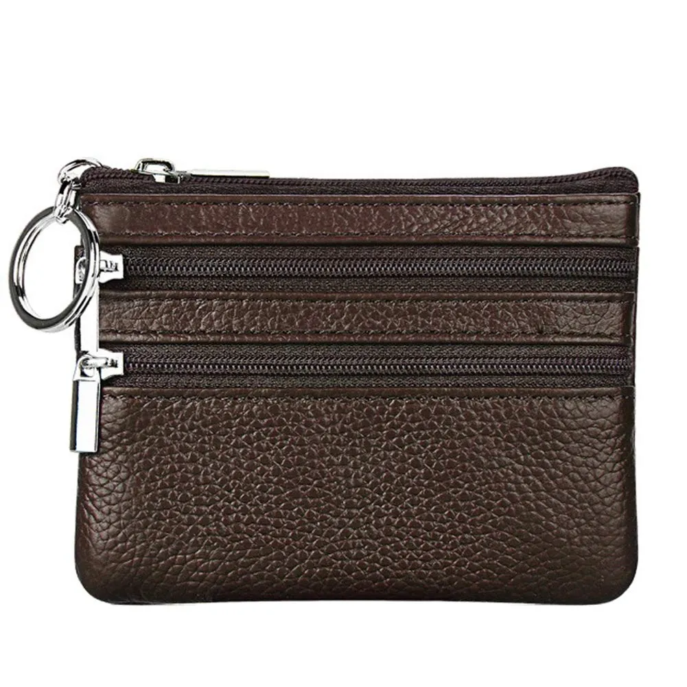 Portafoglio con Mini Custodia Portamonete da Donna in Vera Pelle con Portachiavi, Marrone scuro - immagine 1