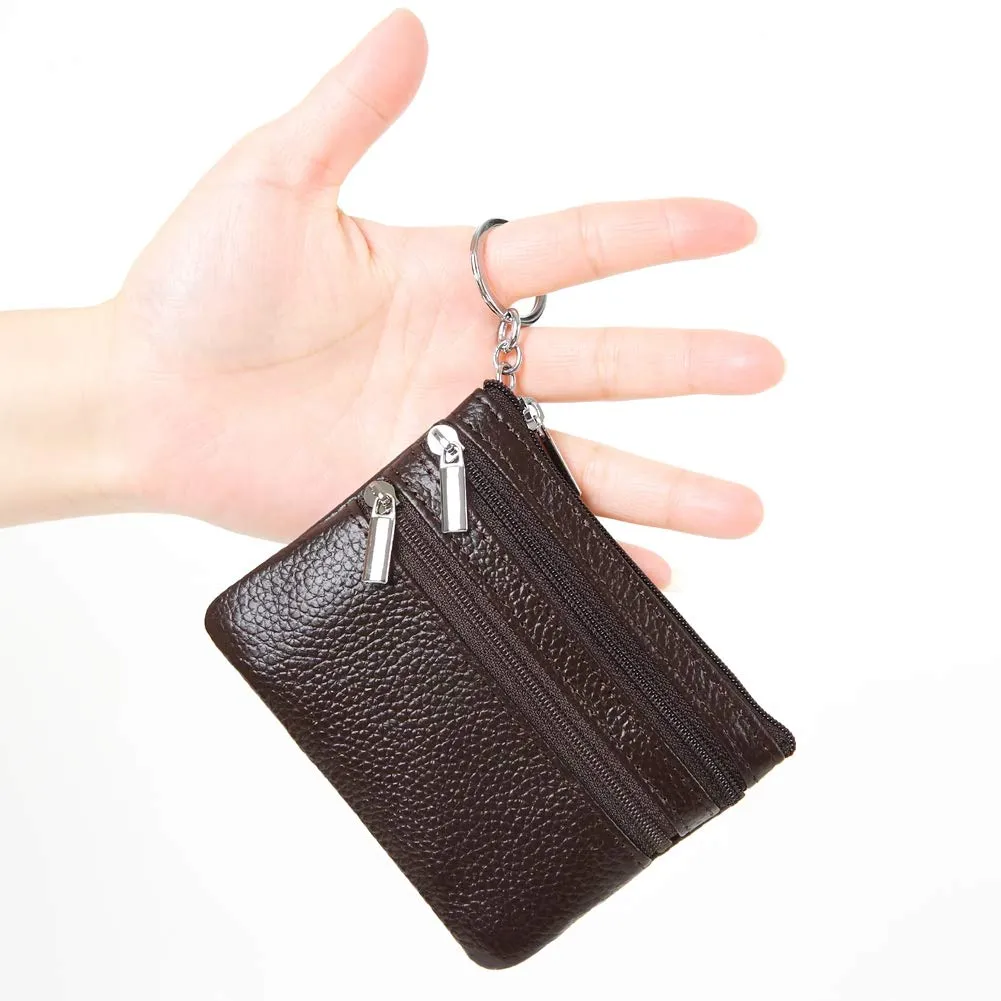 Portafoglio con Mini Custodia Portamonete da Donna in Vera Pelle con Portachiavi, Marrone scuro - immagine 2