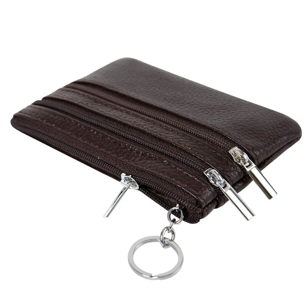 Portafoglio con Mini Custodia Portamonete da Donna in Vera Pelle con Portachiavi, Marrone scuro - immagine 5