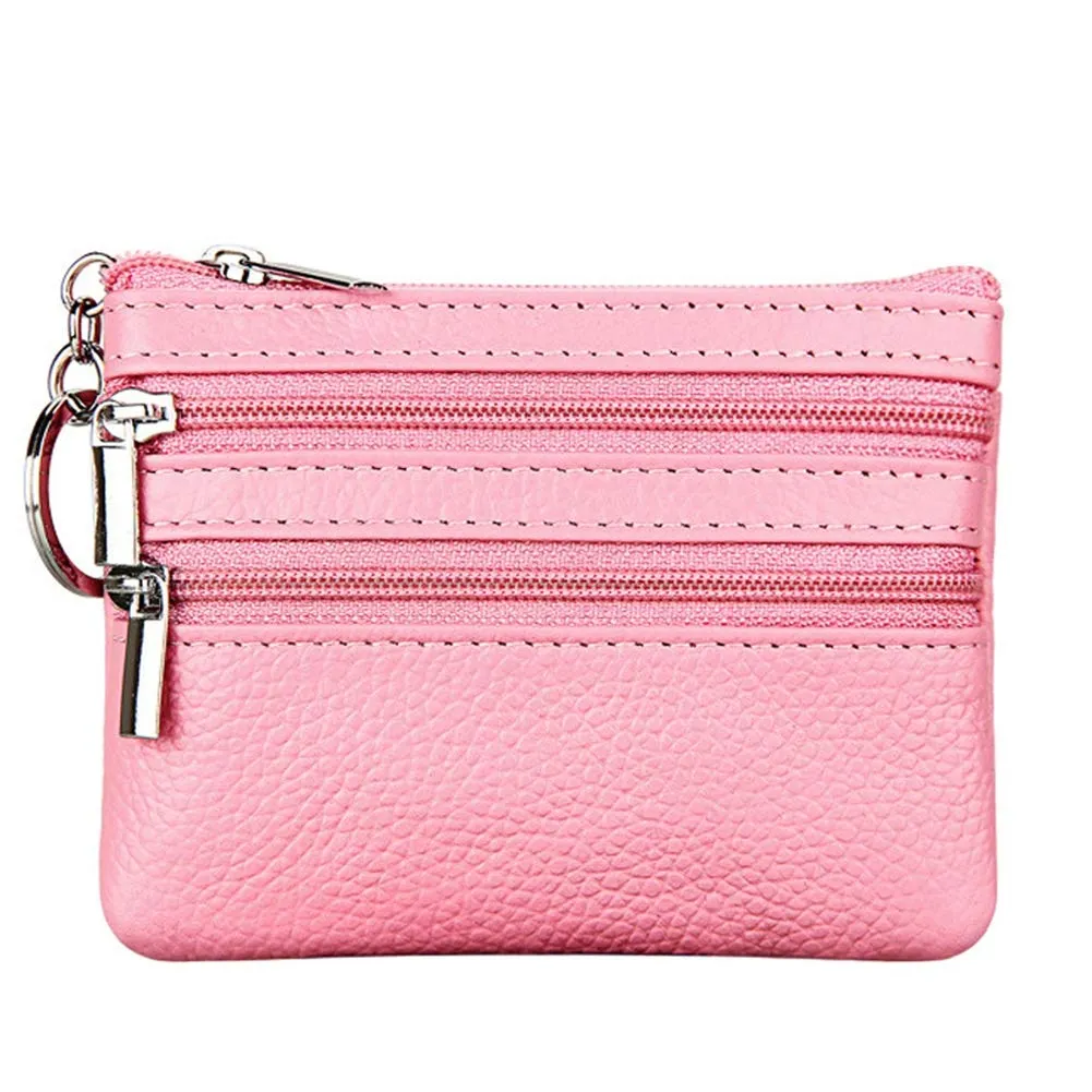 Portafoglio con Mini Custodia Portamonete da Donna in Vera Pelle con Portachiavi, rosa - immagine 1