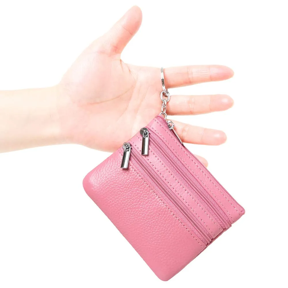 Portafoglio con Mini Custodia Portamonete da Donna in Vera Pelle con Portachiavi, rosa - immagine 2
