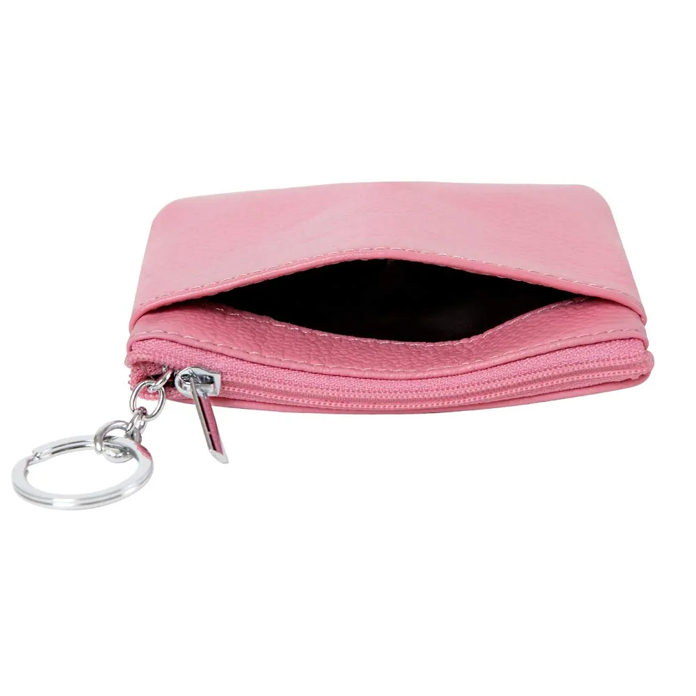 Portafoglio con Mini Custodia Portamonete da Donna in Vera Pelle con Portachiavi, rosa - immagine 3