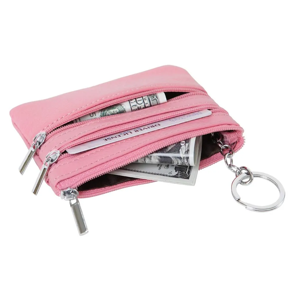 Portafoglio con Mini Custodia Portamonete da Donna in Vera Pelle con Portachiavi, rosa - immagine 4