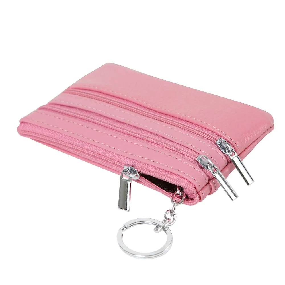 Portafoglio con Mini Custodia Portamonete da Donna in Vera Pelle con Portachiavi, rosa - immagine 5