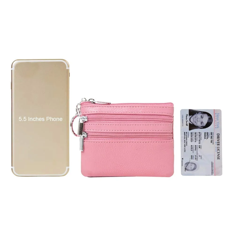 Portafoglio con Mini Custodia Portamonete da Donna in Vera Pelle con Portachiavi, rosa - immagine 6