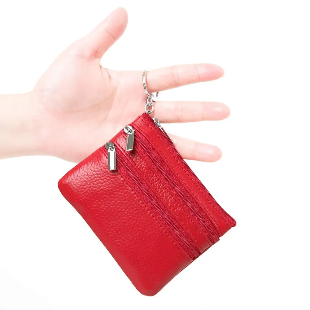 Portafoglio con Mini Custodia Portamonete da Donna in Vera Pelle con Portachiavi, rosso - immagine 2