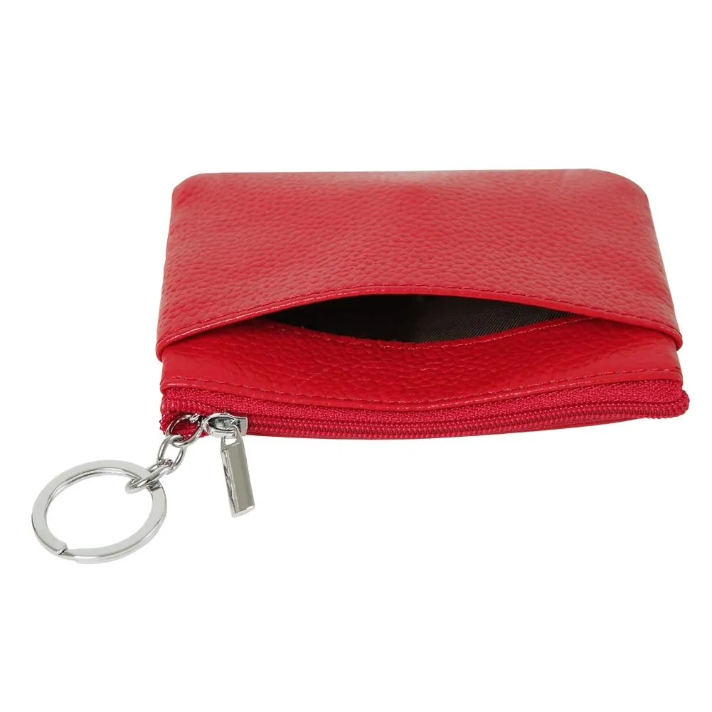 Portafoglio con Mini Custodia Portamonete da Donna in Vera Pelle con Portachiavi, rosso - immagine 3