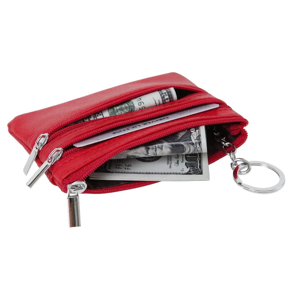 Portafoglio con Mini Custodia Portamonete da Donna in Vera Pelle con Portachiavi, rosso - immagine 4