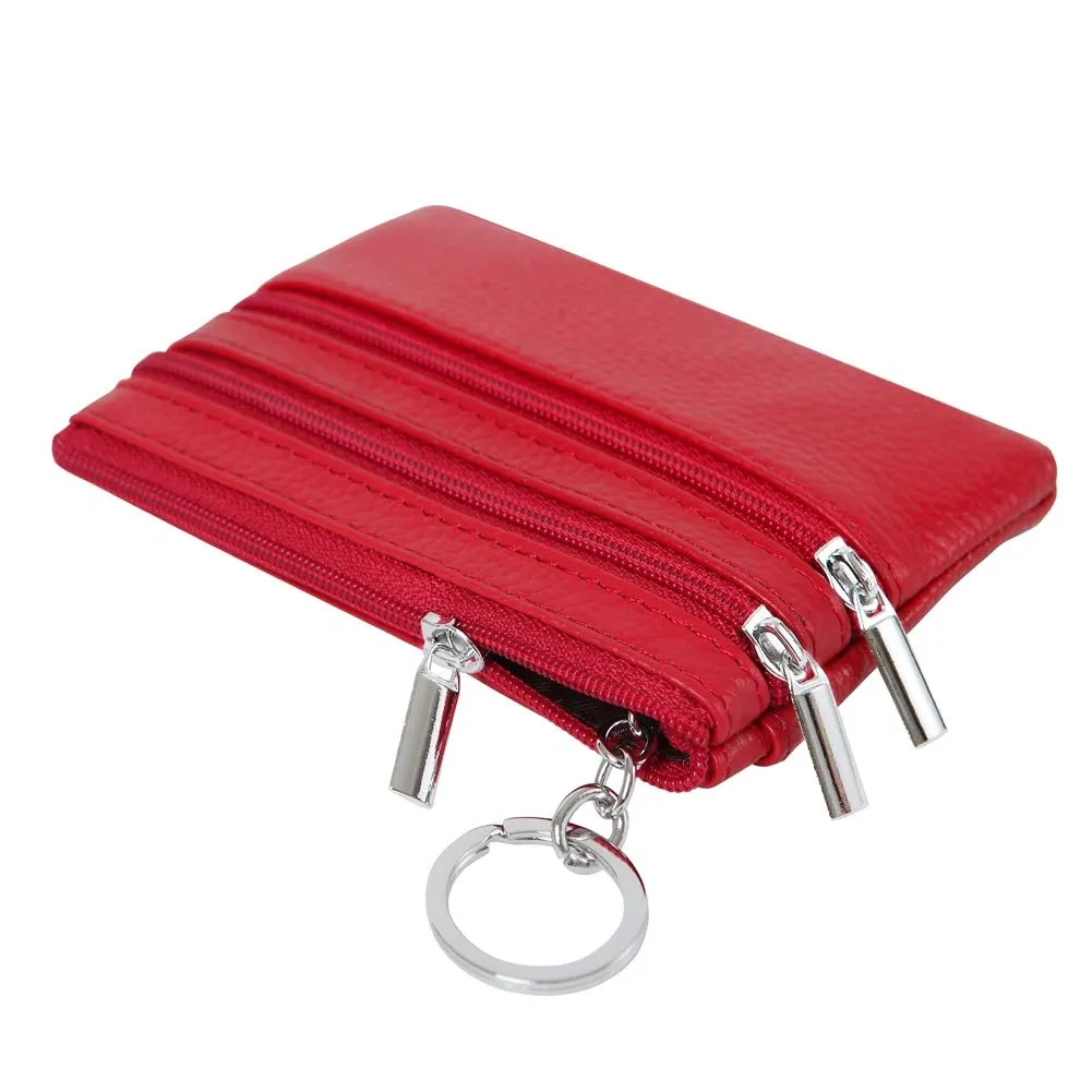 Portafoglio con Mini Custodia Portamonete da Donna in Vera Pelle con Portachiavi, rosso - immagine 5