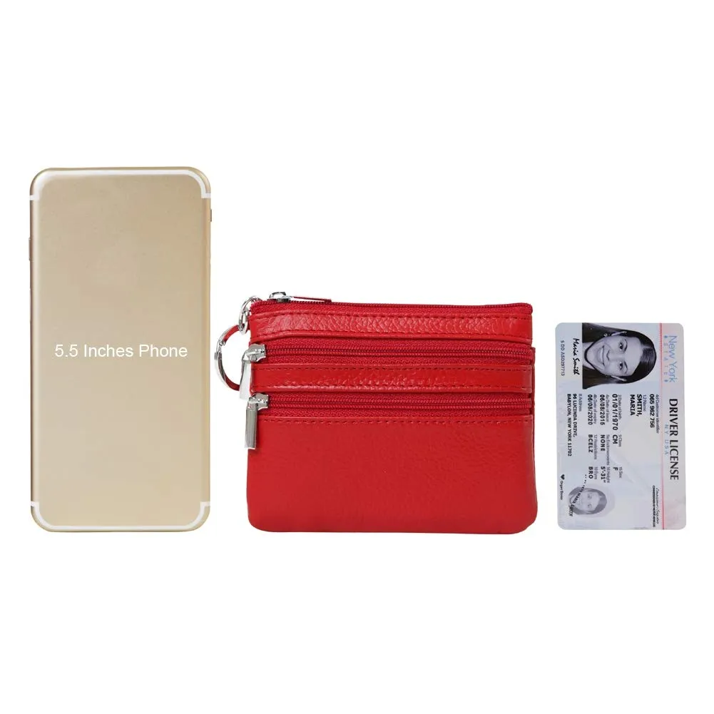 Portafoglio con Mini Custodia Portamonete da Donna in Vera Pelle con Portachiavi, rosso - immagine 6